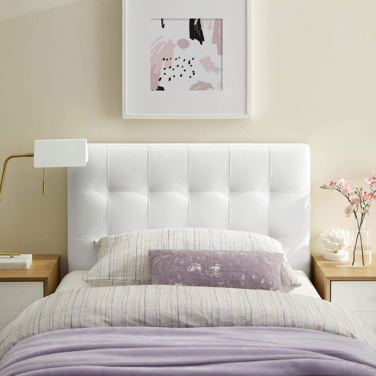 Modway Lily Tufted Faux Leather Upholstered Twin Headboard in White