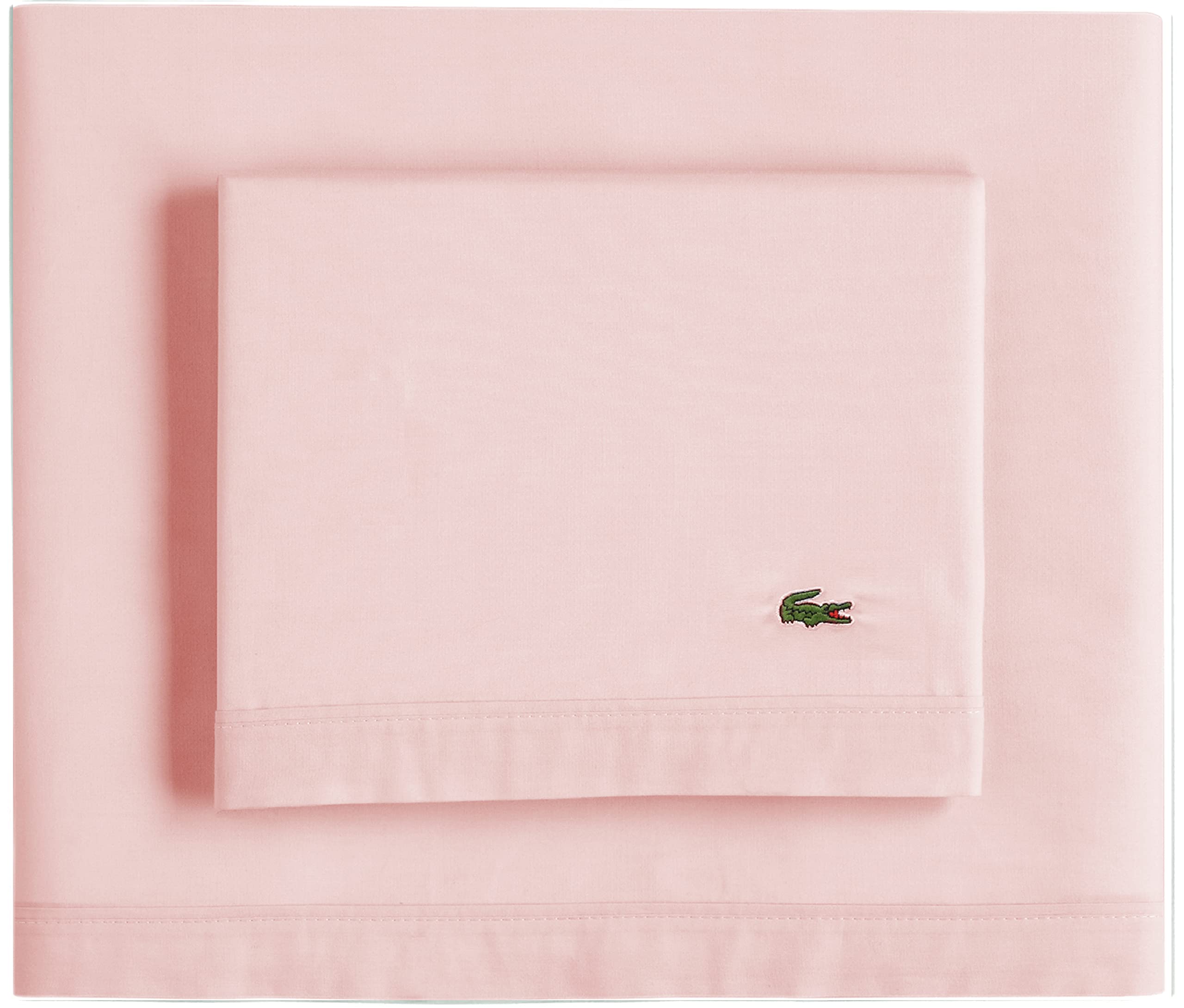 Lacoste 100% Cotton Percale Sheet Set, Solid, Iced Pink, Twin