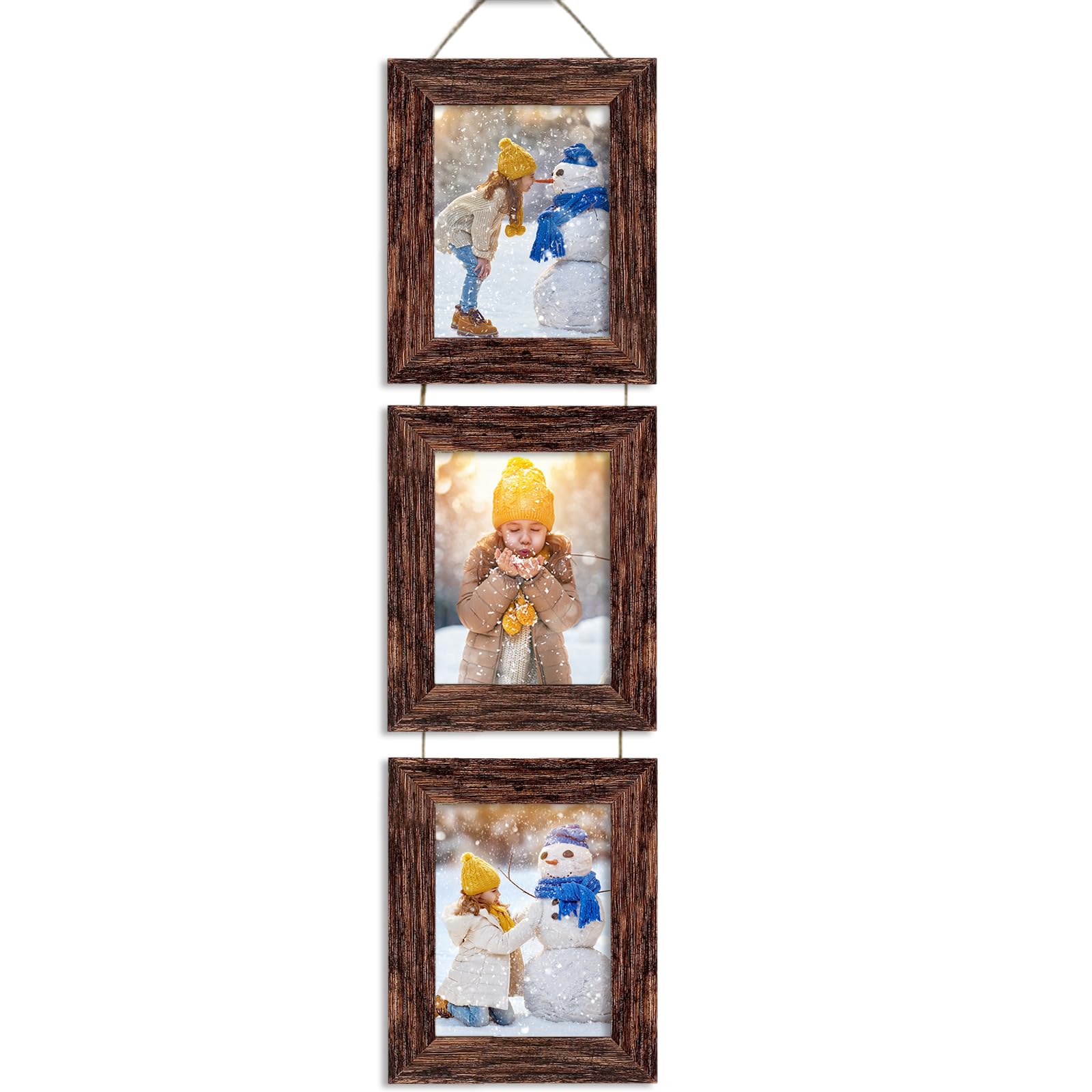 Rexllon 5x7 Wall Hanging Picture Frames Collage with 3 Opening Frames Brown