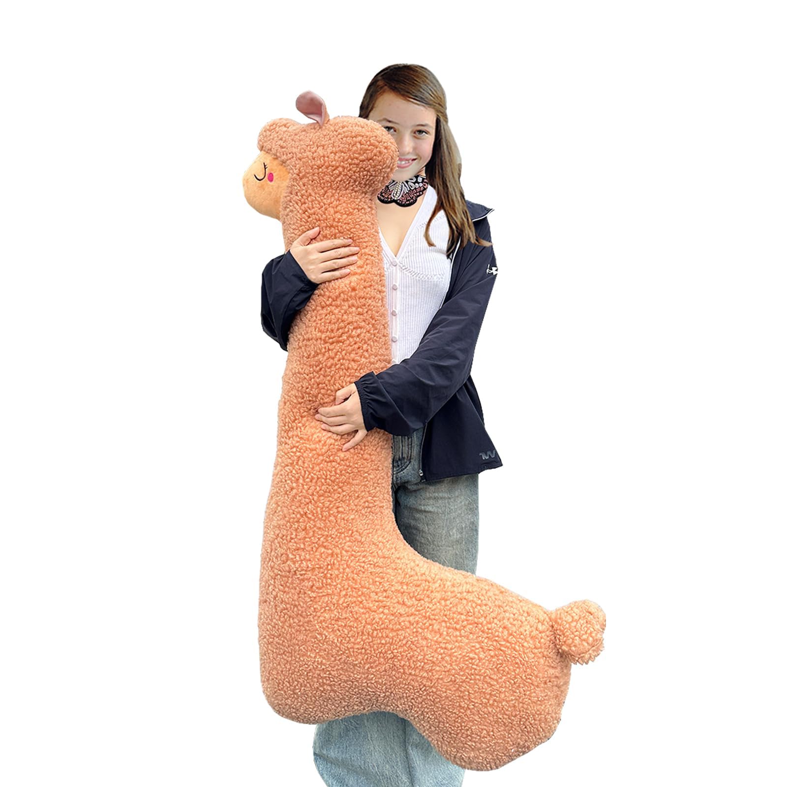 Hofun4U Llama Plush Pillow, 51 Inch Alpaca Plush Long Body Pillow, Alpaca Stuffed Animal, Christmas Holiday Birthday Gift (Brown