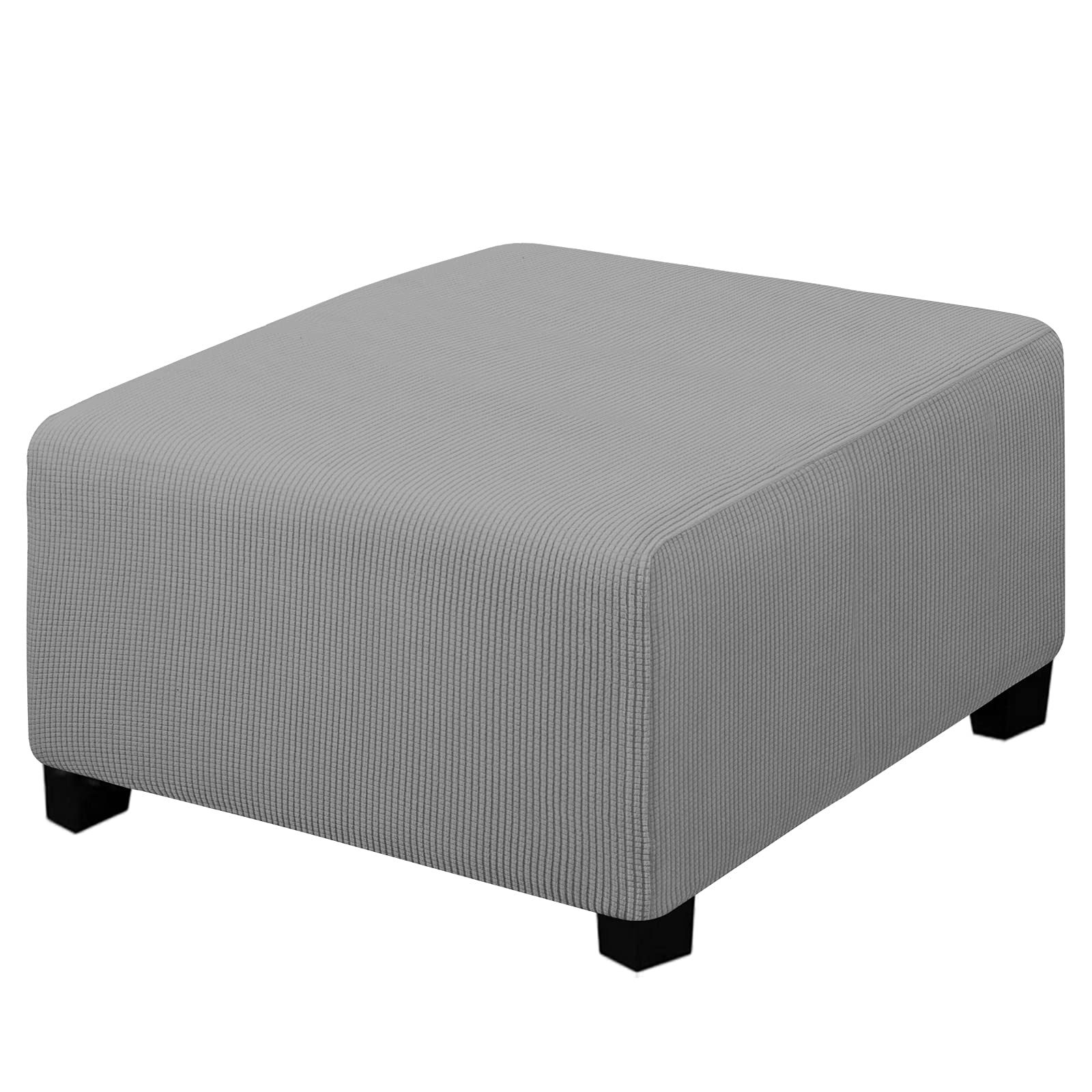 Easy-Going Stretch Square Ottoman Cover Folding Storage Stool Furniture Protector Soft Rectangle Slipcover With Elastic Bottom (30X30X15Inch, Light Gray)