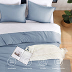 Andency Grayish Blue Comforter Set Queen Size, 3 Pieces Solid Boho Lightweight Bedding Comforter Set, All Season Soft Bed Comforter Set For Kids Teens Adults (90X90In Comforter)