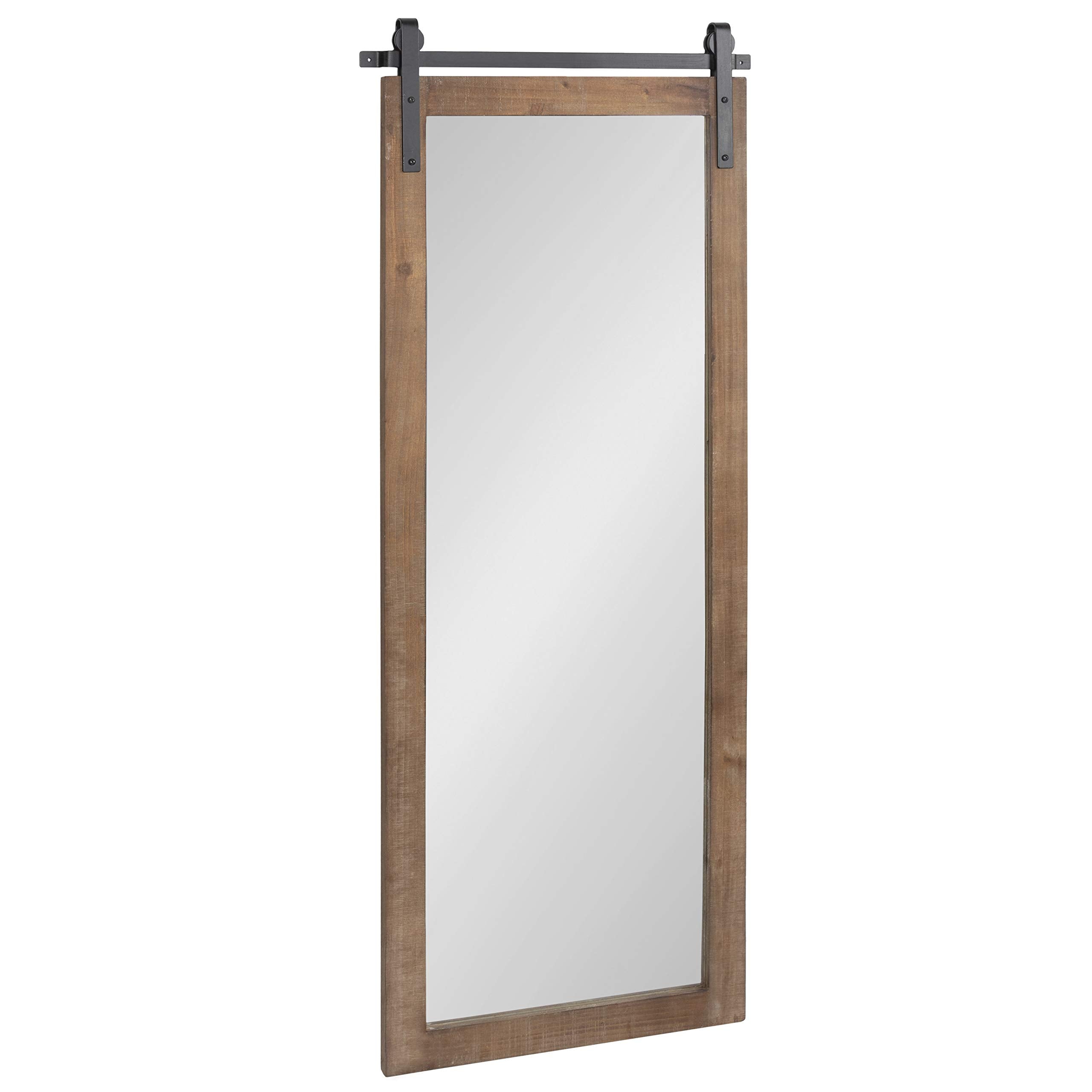 Kate and Laurel Cates Farmhouse Wood Framed Wall Mirror, 18 x 50, Rustic Brown, Barn Door-Inspired Rustic Mirrors for Wall