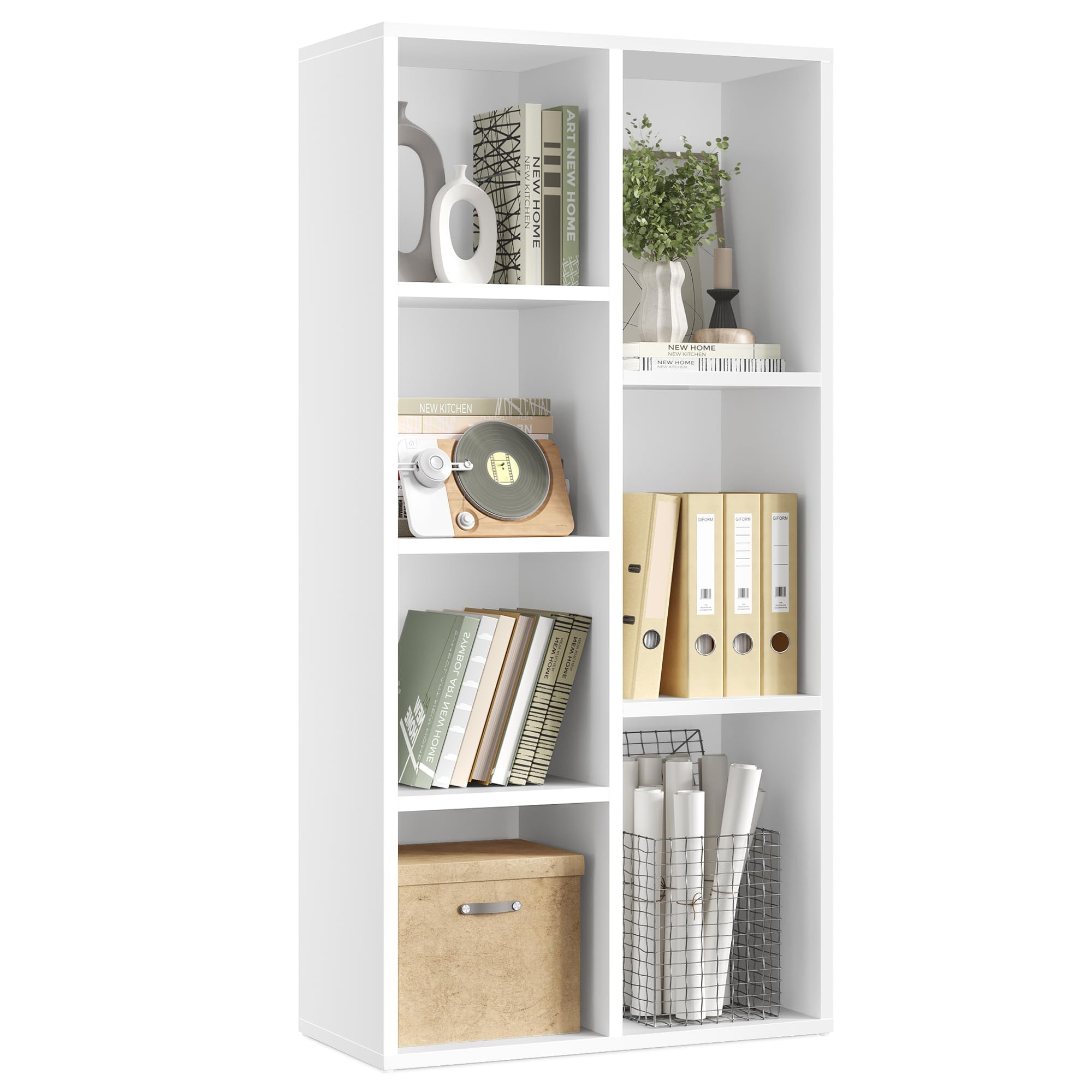 VASAGLE Bookcase, Bookshelf with 7 Compartments, Freestanding Shelves and Cube Organizer, for Display in Living Room, Bedroom, a