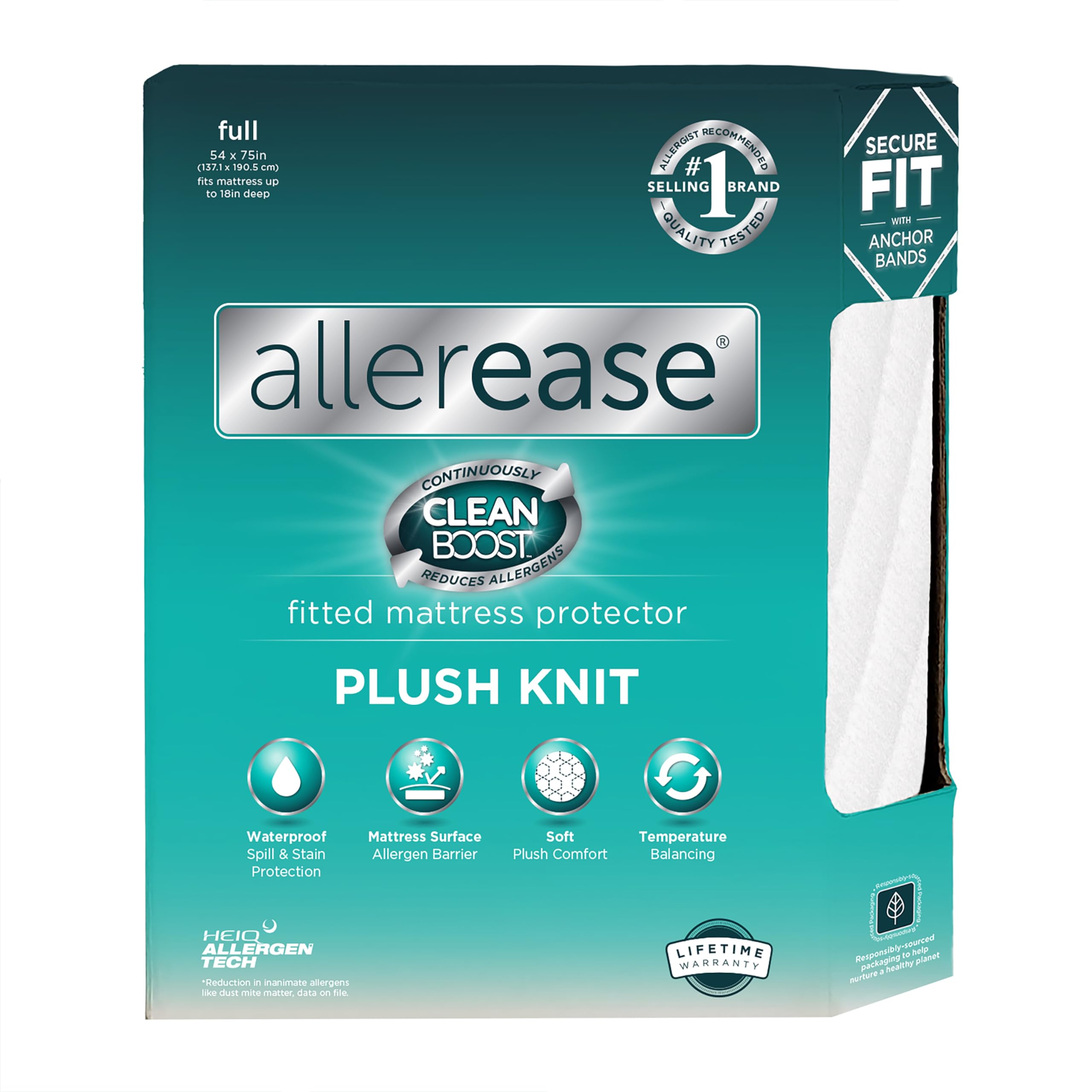 Allerease Clean Boost Plush Knit Mattress Protector, Full