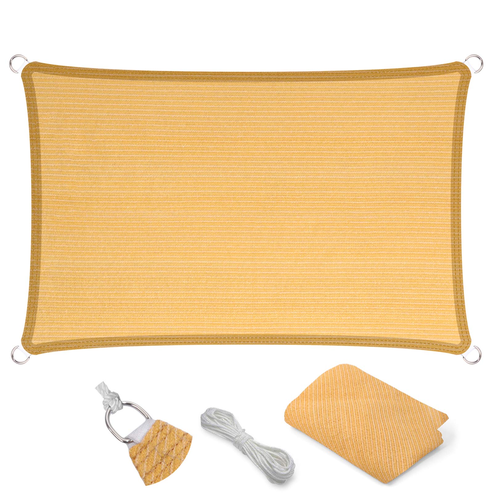 Eden'S Decor Straight Flat-Edged Sun Shade Sail Rectangular 16' X 19' Wheat Uv-Blocking Outdoor Canopy Fabric Cloth Awning For P