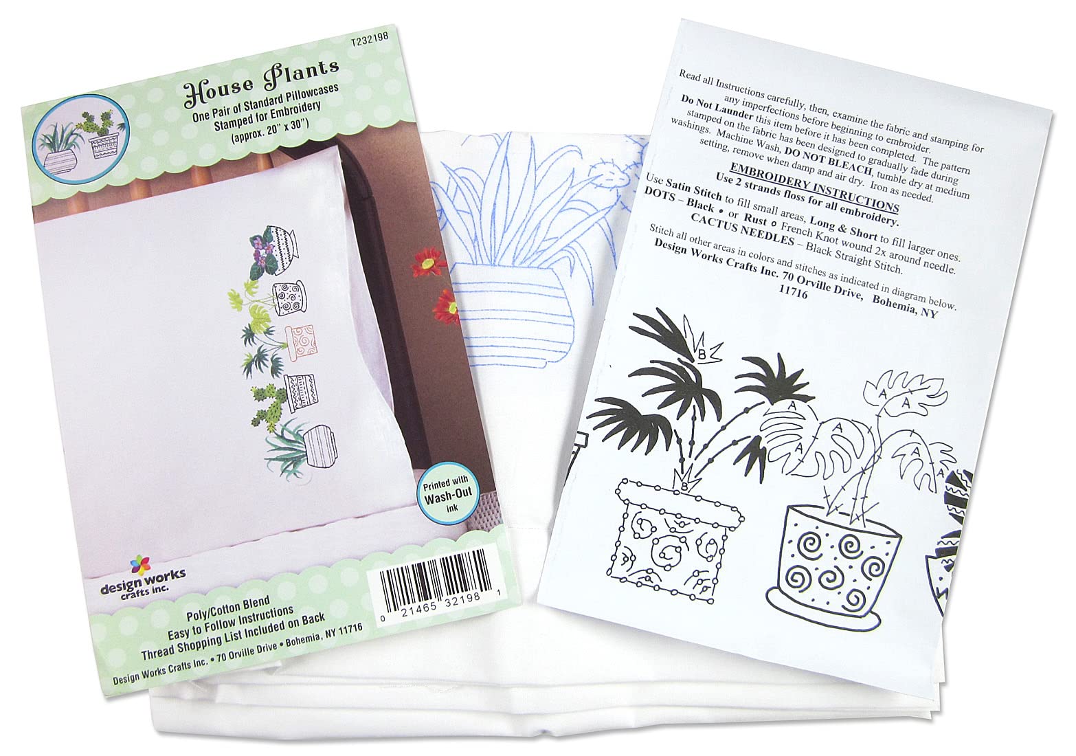 Design Works House Plants Embroidery Pillowcases, Standard Size, Model T232198