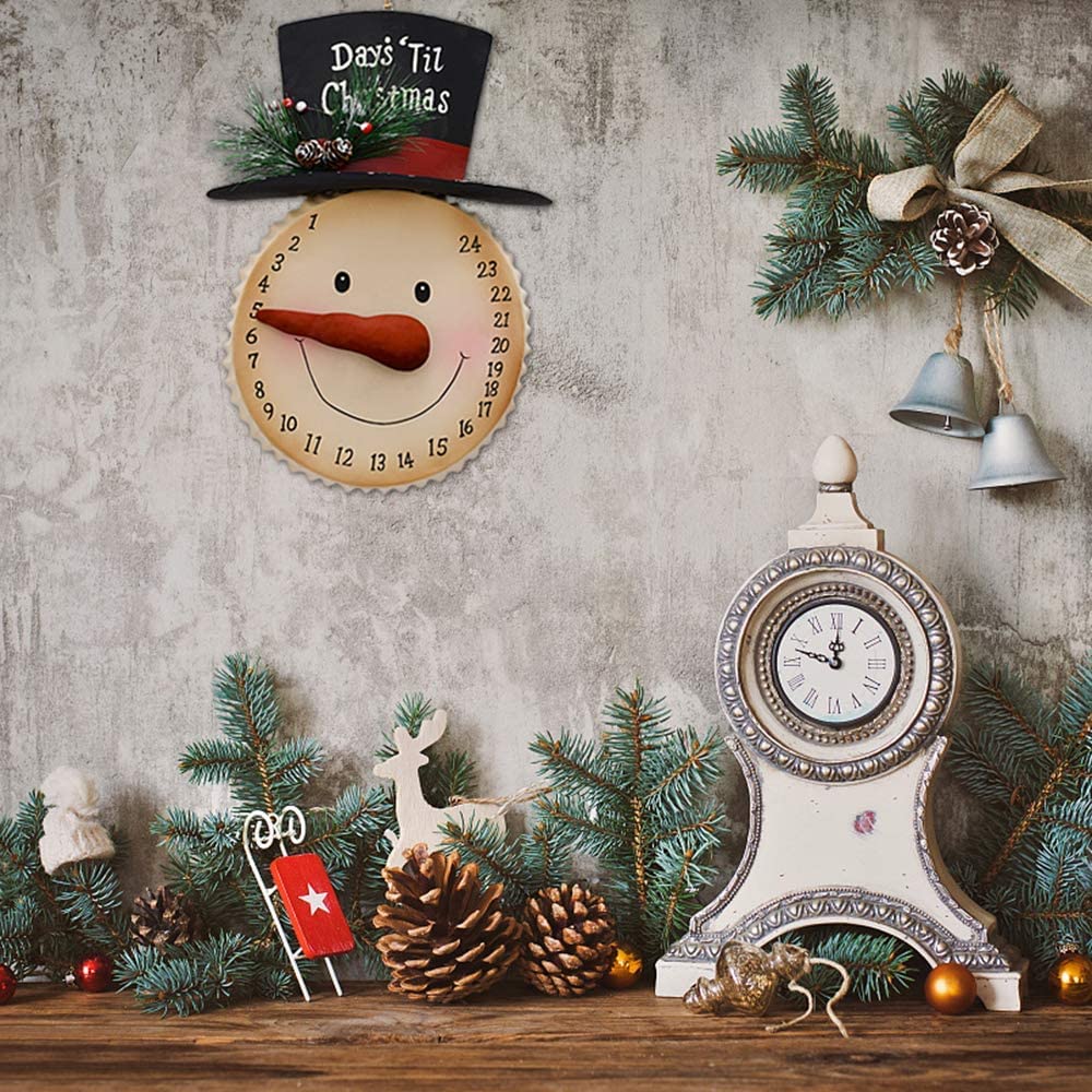Morning View Metal Snowman Advent Calendar - 24 Days Countdown, Rustic 10x14 Inch, Red and White Wall Decor