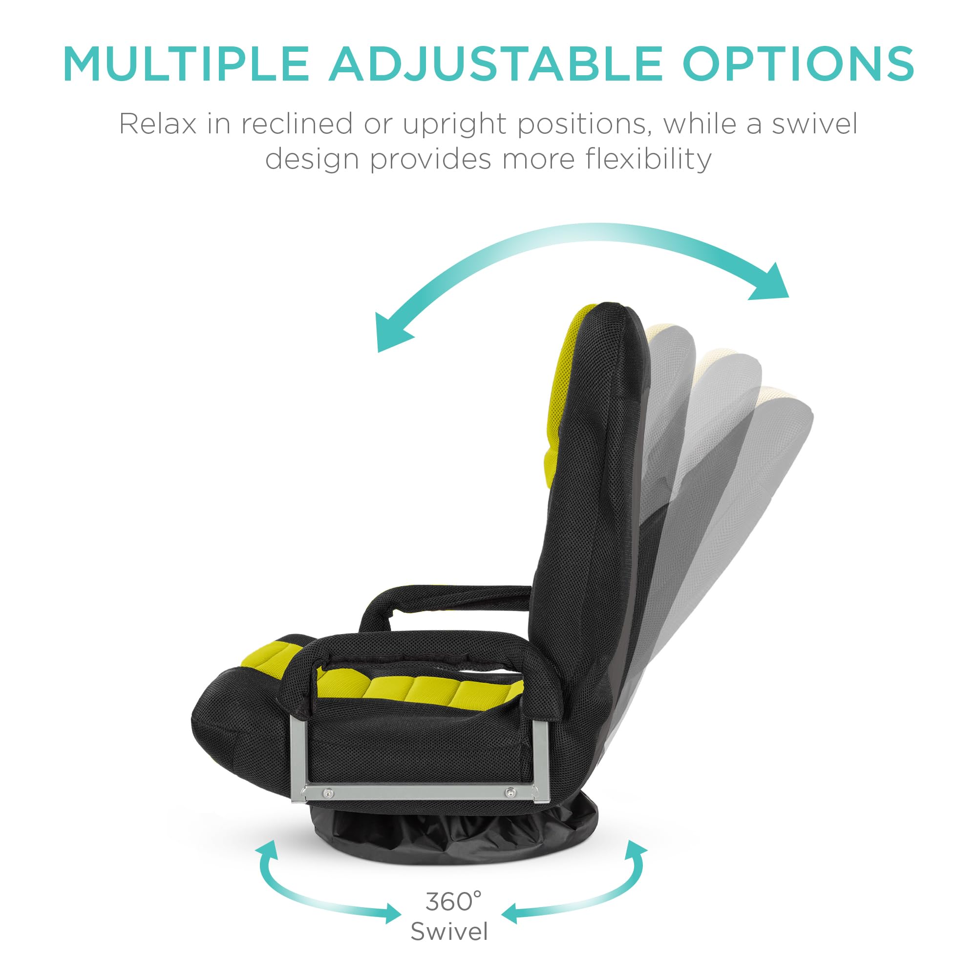 Best Choice Products Swivel Gaming Chair 360 Degree Multipurpose Floor Chair Rocker For Tv, Reading, Playing Video Games W/Lumbar Support, Armrest Handles, Adjustable Backrest - Black/Yellow