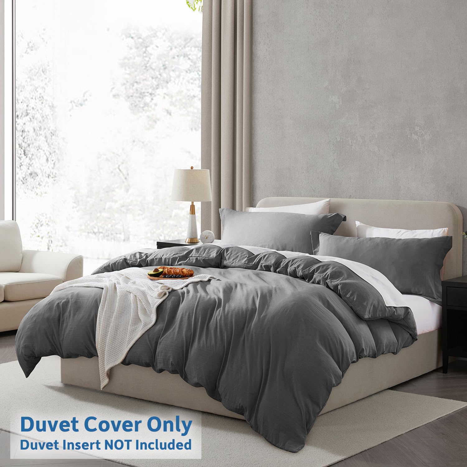Nestl Grey Duvet Cover Full Size - Soft Prewashed Full Size Duvet Cover Set, 3 Piece, With Zipper Closure, 1 Duvet Cover 80X90 Inches And 2 Pillow Shams - No Comforter