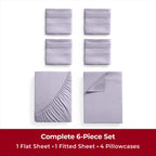 Mellanni Full Sheet Set - 6-Piece Iconic Collection Bedding, (Including 4 Pillowcases), 16-Inch Deep Pocket, Easy Care, Extra Soft, Cooling Sheets, Brushed Microfiber - Lavender