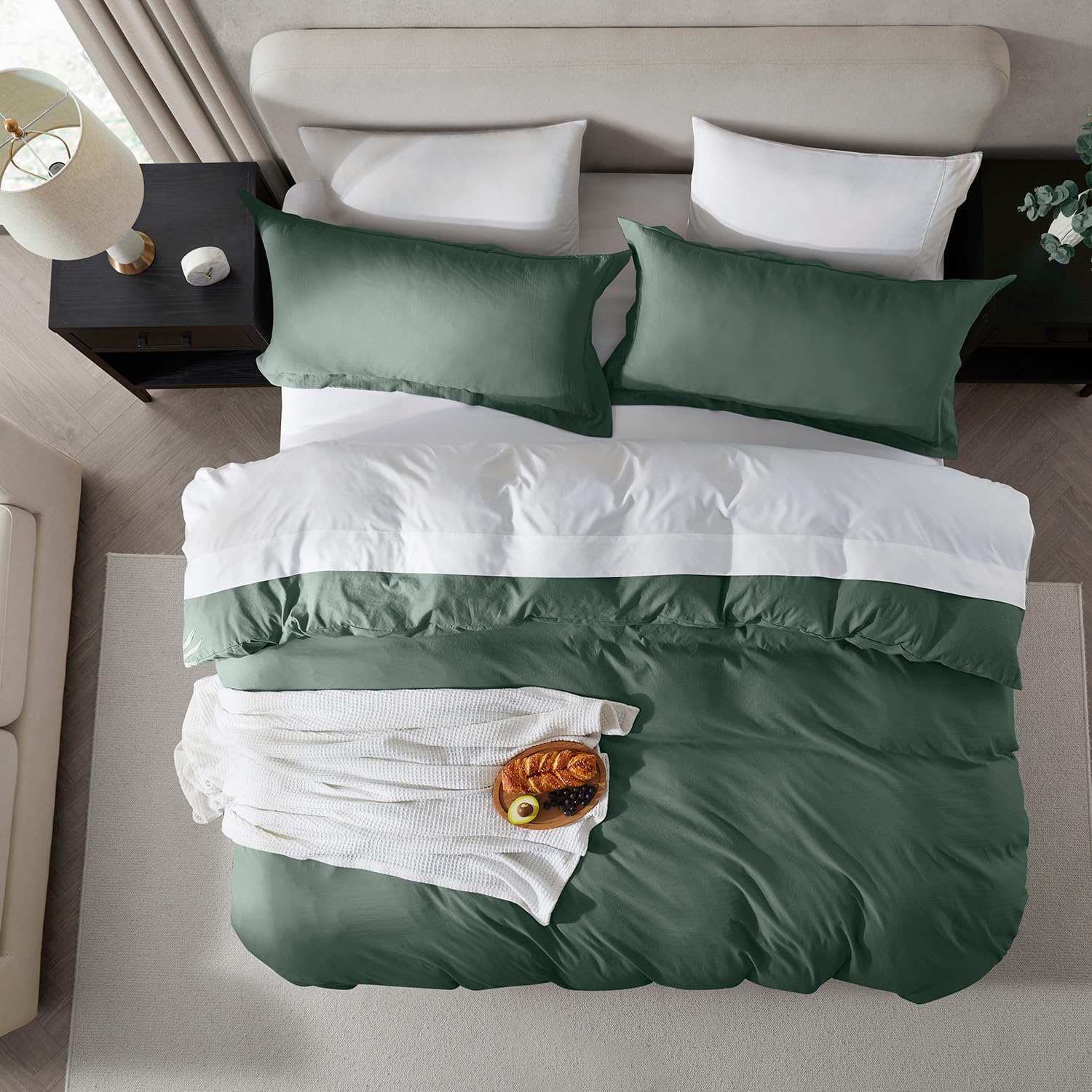 Nestl Forest Green California King Duvet Cover Sets - Soft Prewashed Cal King Duvet Cover, 3 Piece, With Zipper Closure, 1 Duvet Cover 104X98 Inches And 2 Pillow Shams - No Comforter