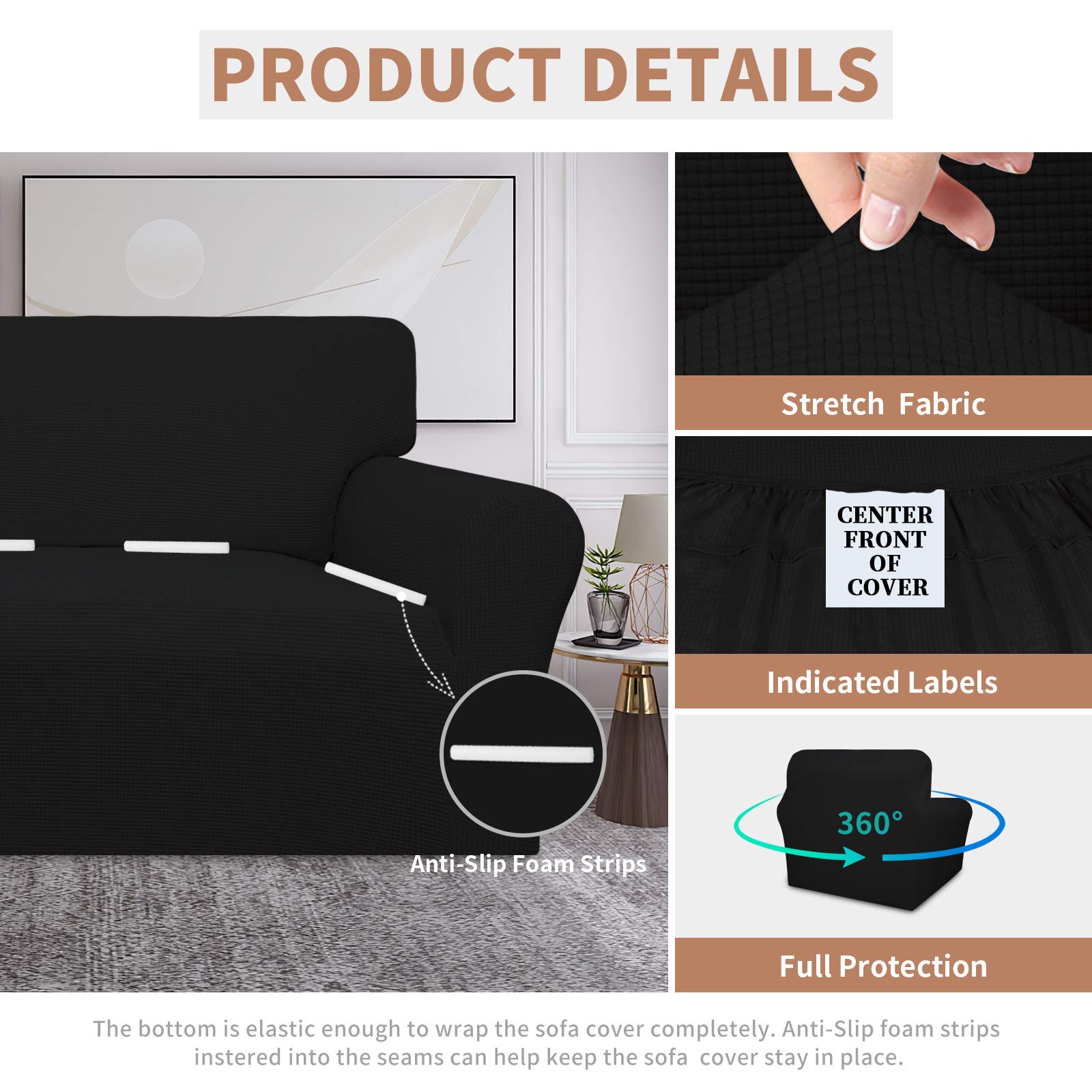 Easy-Going 100% Waterproof Chair Couch Cover, Dual Waterproof Sofa Cover, Stretch Jacquard Sofa Slipcover, Leakproof Furniture Protector For Kids, Pets, Dog And Cat (Chair, Black)