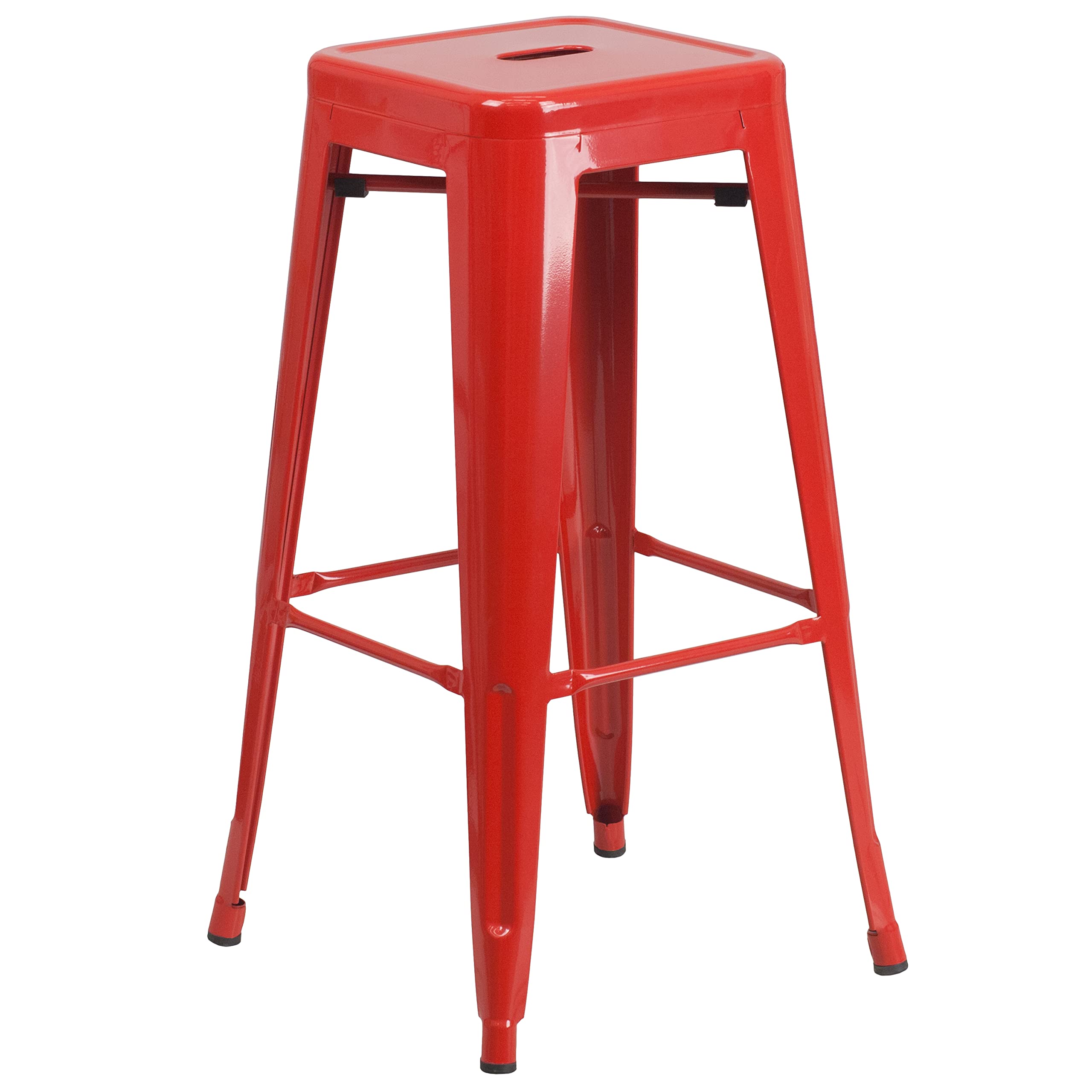 Flash Furniture Commercial Grade 30" Round Red Metal Indoor-Outdoor Bar Table Set with 4 Square Seat Backless Stools