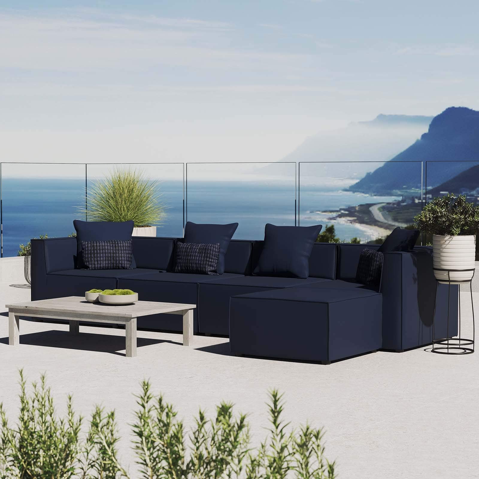 Modway Eei-4382-Nav Saybrook Patio Upholstered 5-Piece Sectional Sofa In Navy