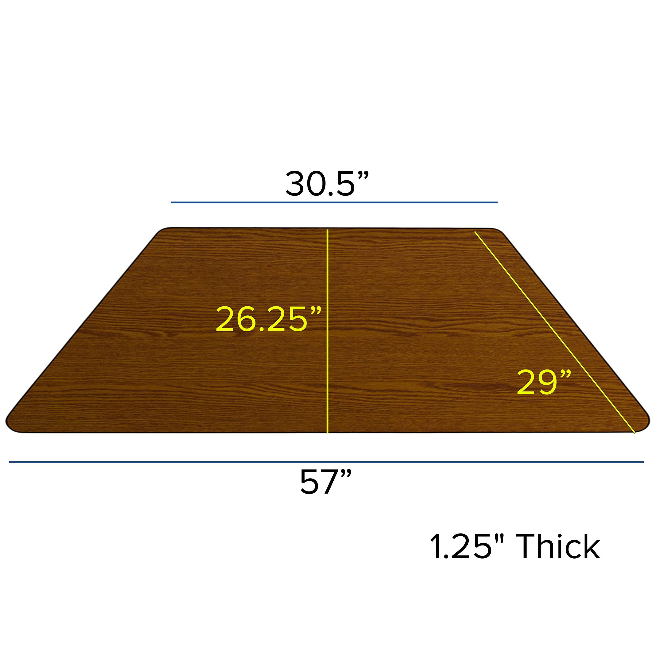 Flash Furniture Mobile 29''W X 57''L Trapezoid Oak Thermal Laminate Activity Table - Height Adjustable Short Legs