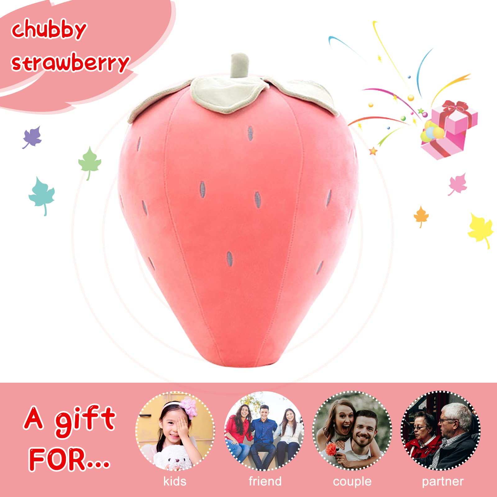 Cute Fruit Kids Pillow Stuffed Strawberry Plush Pillows Super Soft Girls Pillows Cushion Seat For Kids Toys (Pink,7.8'/20Cm)