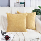 Brawarm Chenille Throw Pillow Covers 18X18 Inches - Gold Chenille Pillow Covers Pack Of 2, Solid Dyed Soft Chenille Pillow Cases