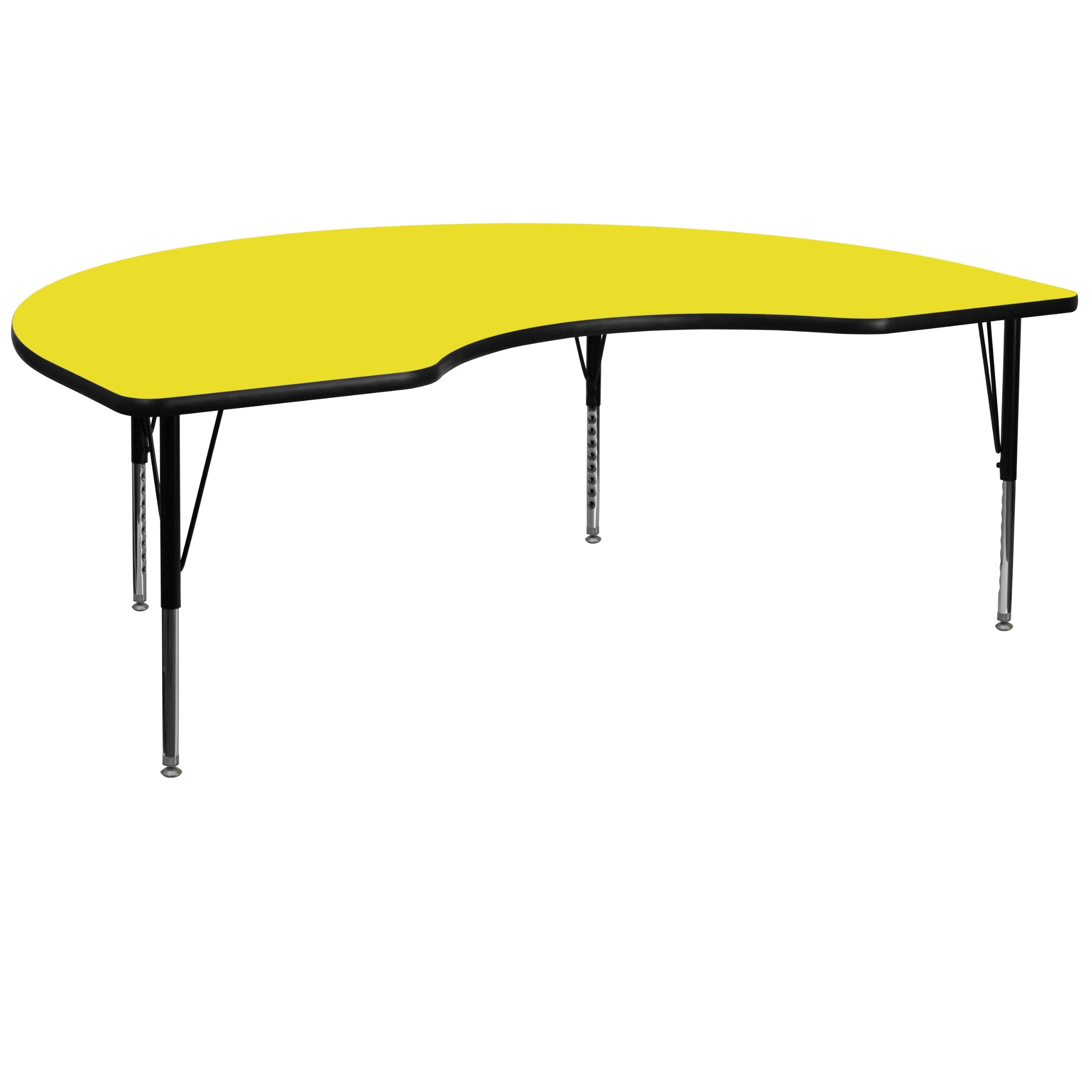 Flash Furniture Kidney Shaped Activity Table With Thick High Pressure Laminate Top And Height Adjustable Pre School Legs, 96"D X 48"W X 25.25"H, Yellow