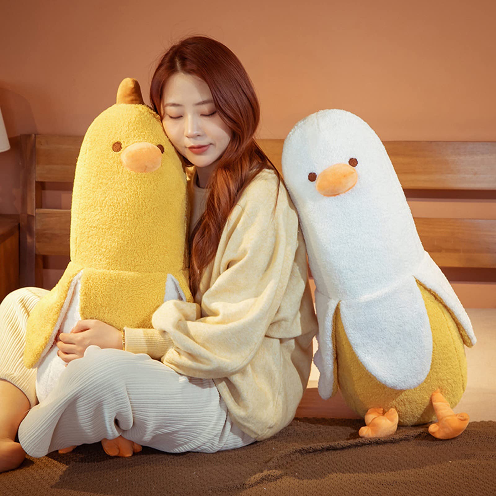 Peach Cat Banana Duck Plush Toy Cute Plushie Hugging Plush Pillow Duck Stuffed Animal For Girls And Boys Yellow 27.5'
