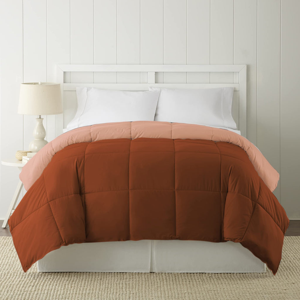 Modern Threads Down Alternative Microfiber Quilted Reversible Comforter & Duvet Insert - Soft, Comfortable Alternative To Goose Down - Bedding For All Seasons Rust/Clay King
