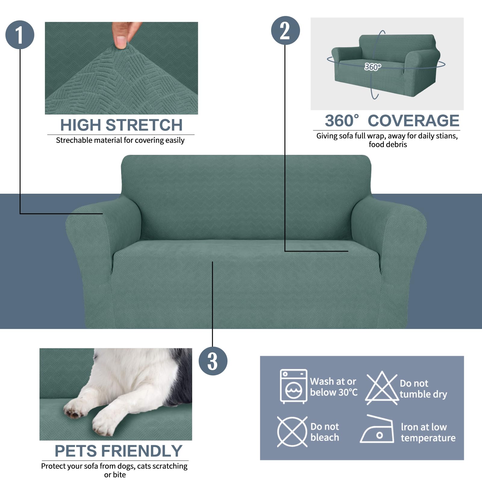 Jiviner Stretch Sofa Covers 1 Piece Couch Covers For 3 Cushion Couch Sofa, 3 Seater Sofa Slipcovers Furniture Protector With Elastic Bottom For Kids, Pets (Pea Green, Sofa)
