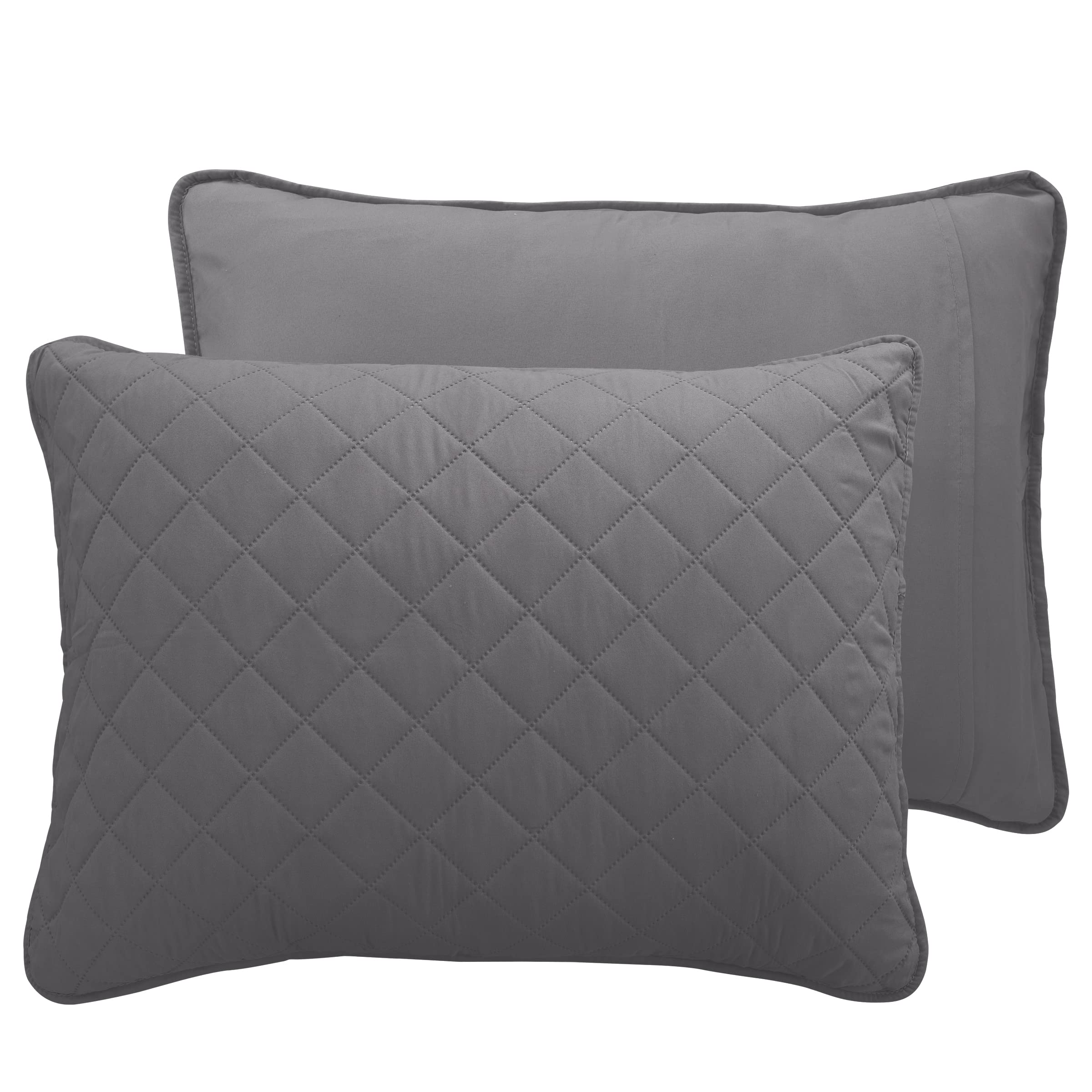 Easy-Going Queen Plus Size Reversible Quilt Set With 1 Quilt And 2 Pillow Shams, Soft Bed Quilt Cover, Water Resistant Lightweight Microfiber Bedspread, Stain Resistant, Gray/Light Gray