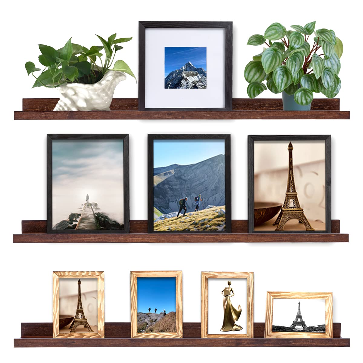 MBYD Floating Shelves 3 Same Dimensions, 48 Inch Deep Walnut Solid Wooden Shelves for Wall, Wall Mount Picture Ledge Wall Shelf 