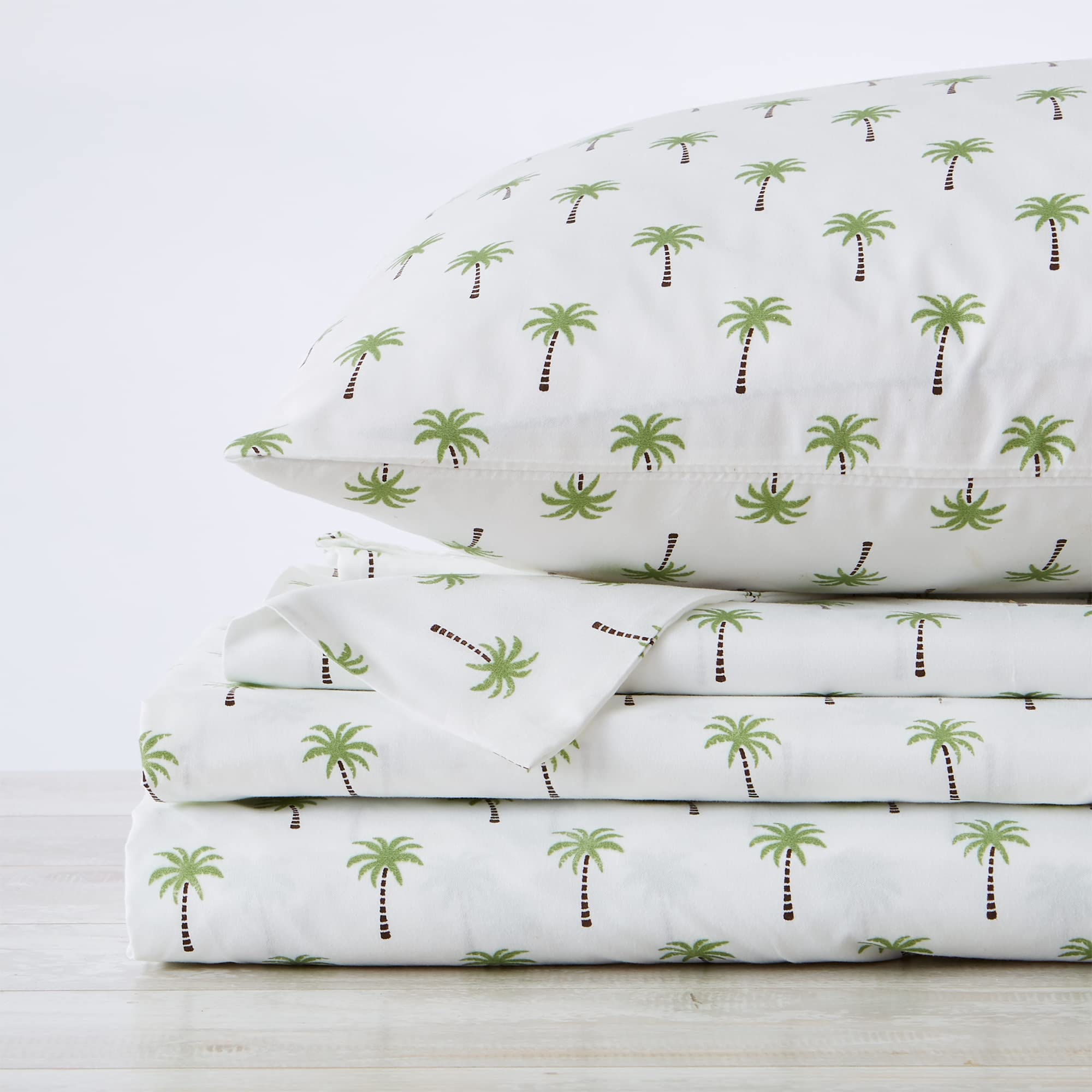 Great Bay Home Printed Coastal Microfiber Bed Sheets. Wrinkle Free, Deep Pockets, Beach Theme Sheet Set. Newport Collection (Twin, Palm Tree)