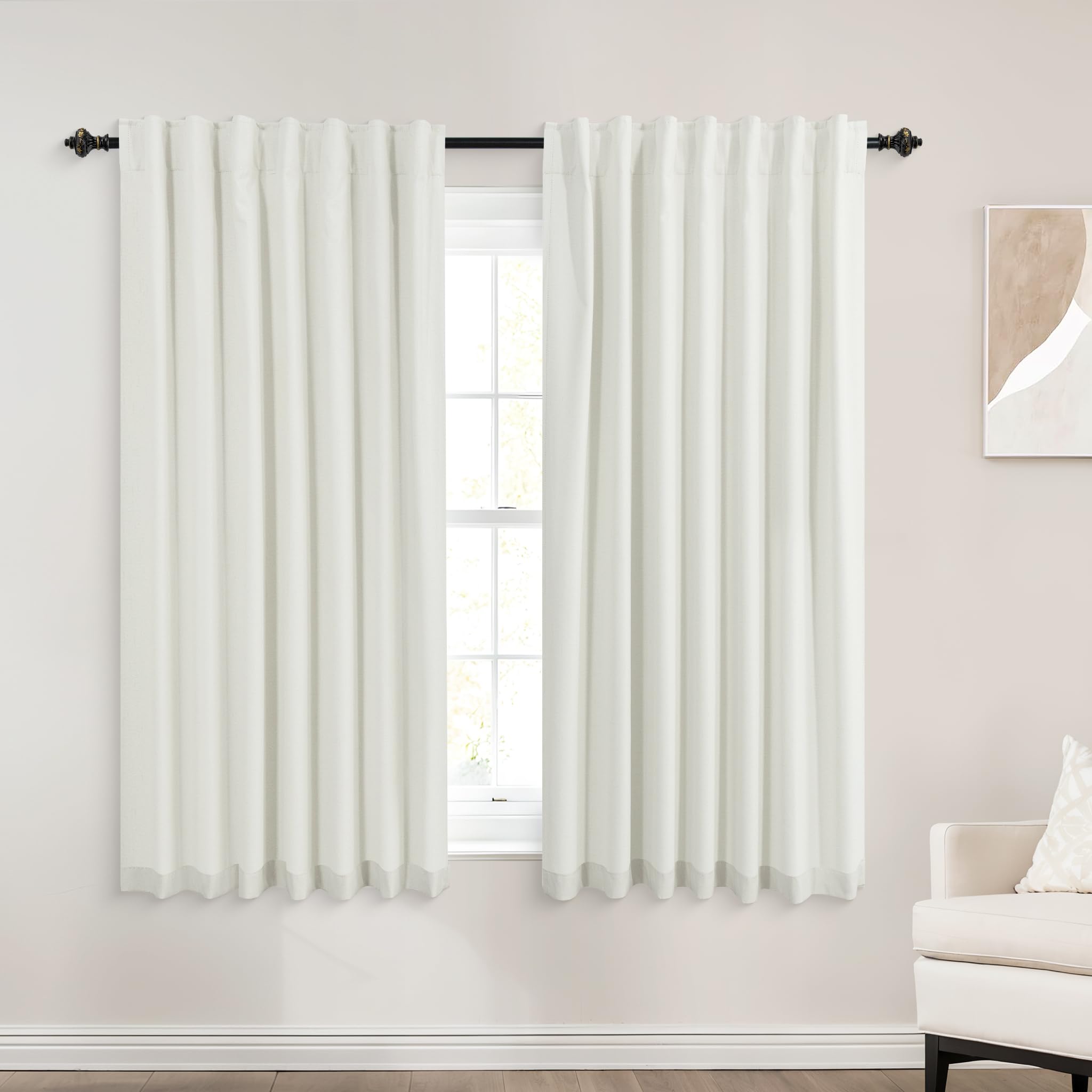Koufall Ivory Back Tab Linen Blackout Curtains 52 By 45 For Bedroom