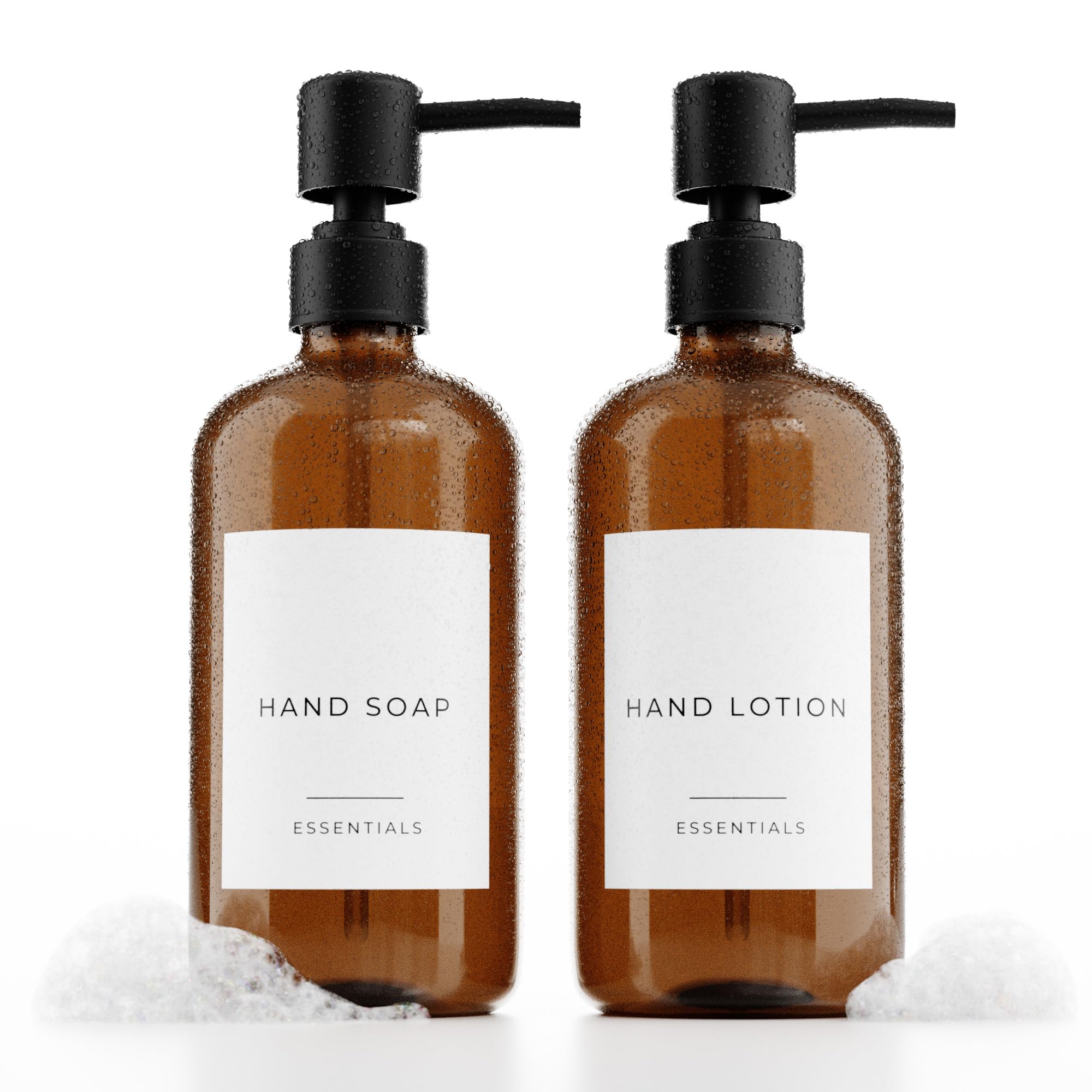 Stylish Soap Dispenser Set of 2 for Kitchen Or Bathroom - Quality 21oz Dish and Hand Soap Dispensers - Extra Durable Amber Dispe