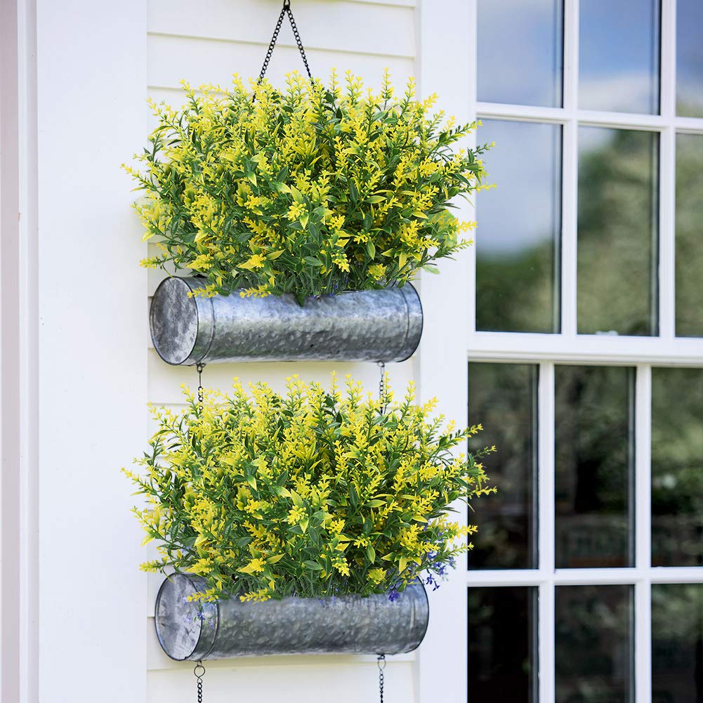 ArtBloom 16 Bundles Yellow Outdoor Artificial Lavender - UV Resistant Faux Plastic Greenery for Garden, Porch, Home Decor, Wedding