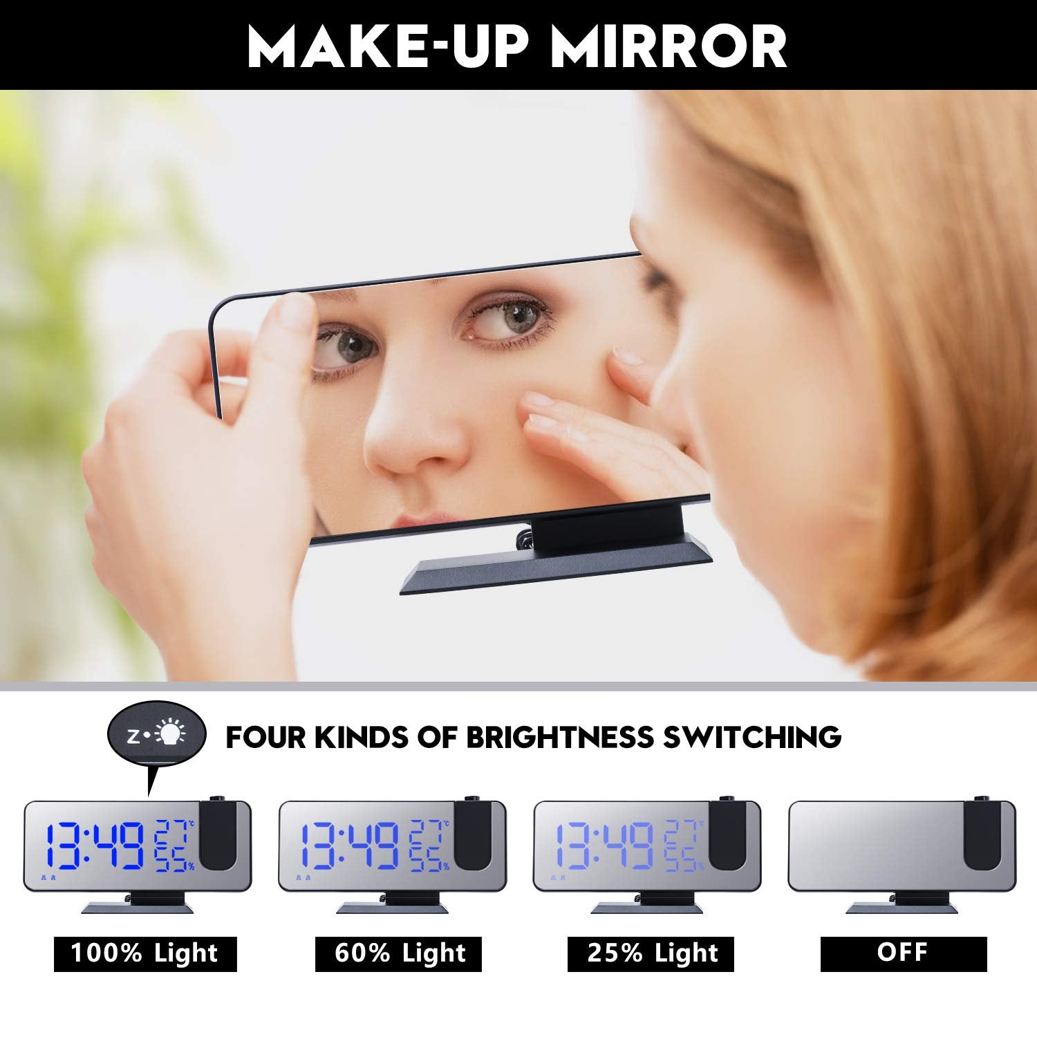 Hanaix AC-03 Projection Digital Alarm Clock with USB Charger, Black-Blue
