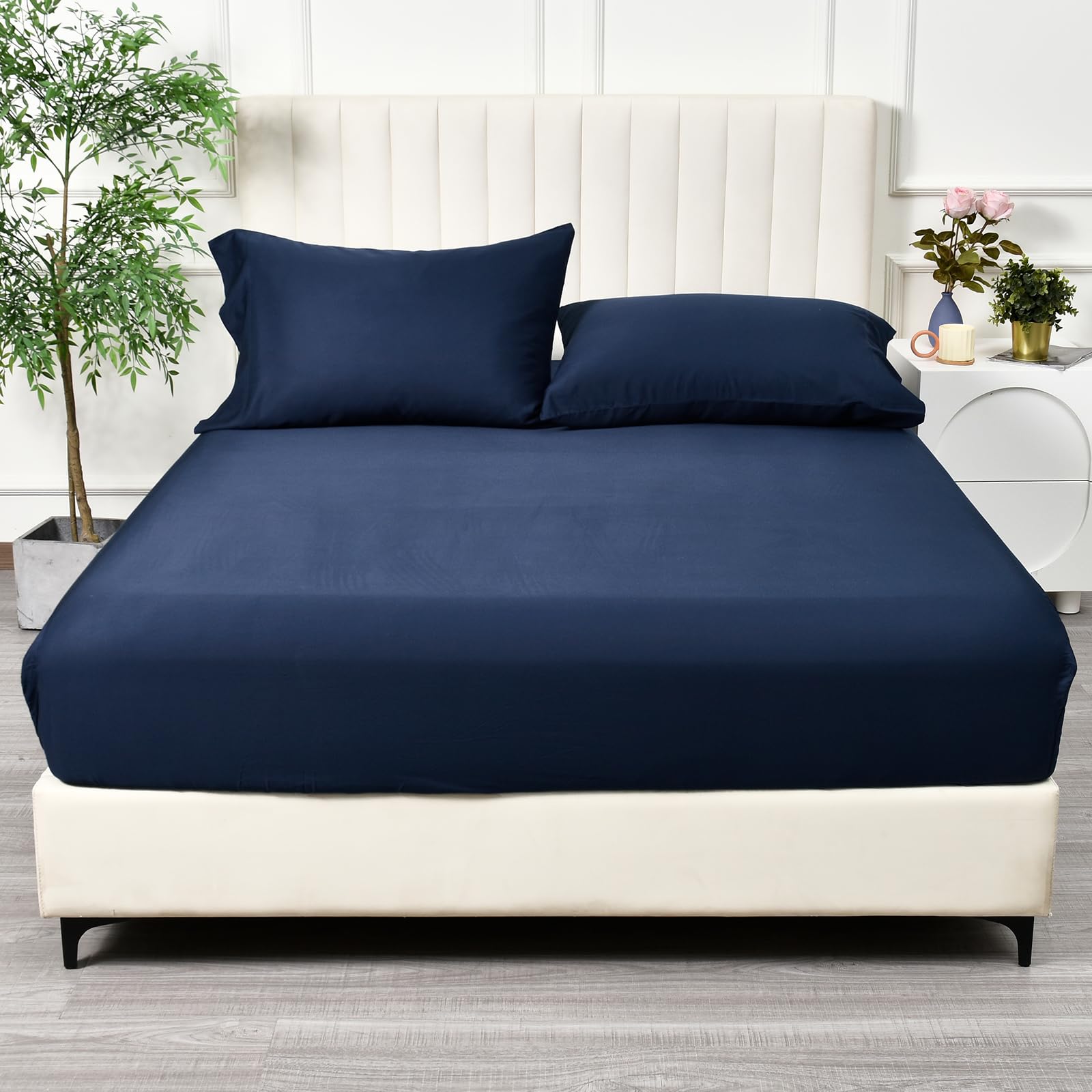 PHF 100% Rayon Derived from Bamboo Cooling Fitted Sheet Twin Size for Hot Sleeper, 16'' Deep Pocket,2.5cm Wider Strong Elastic E
