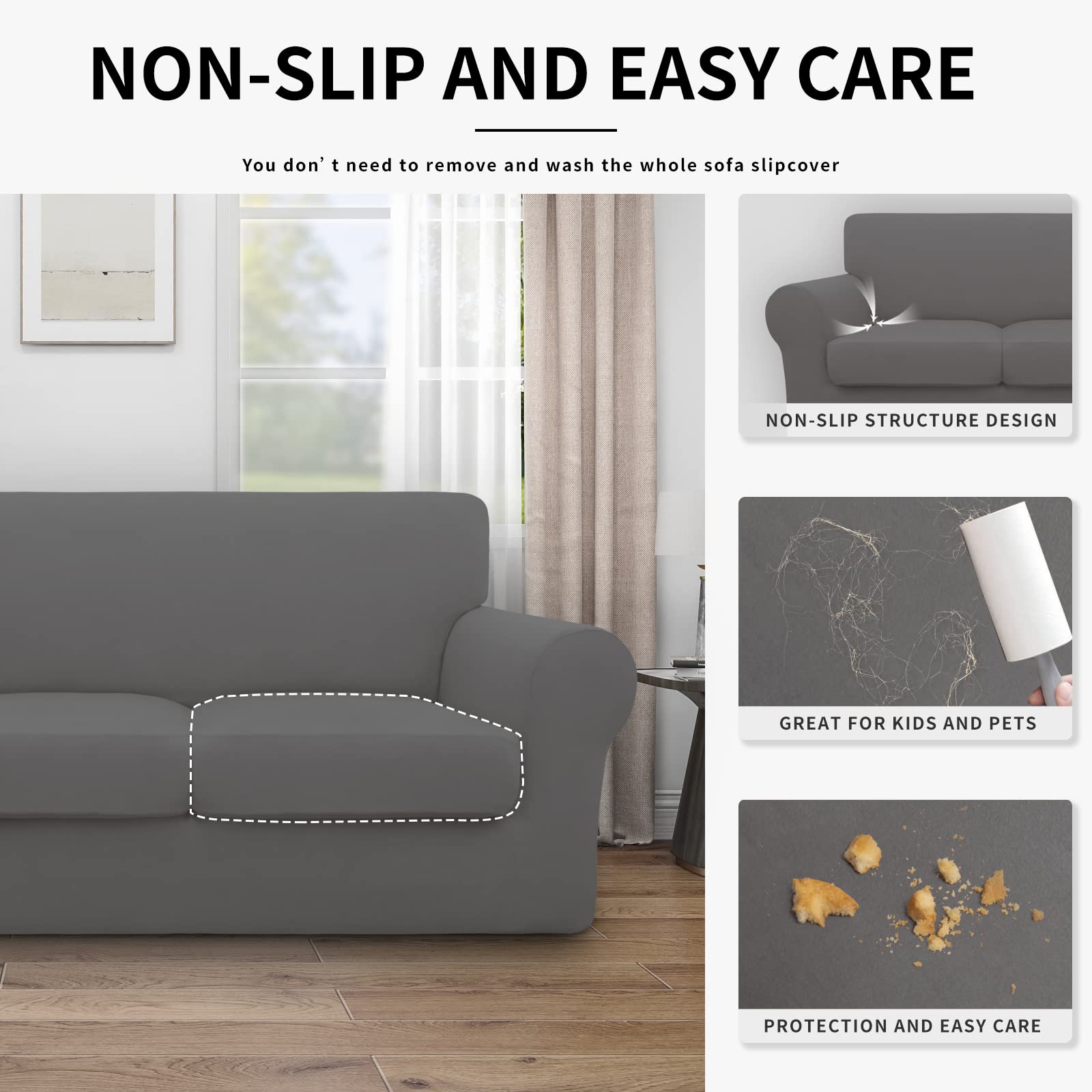 Easy-Going 100% Dual Waterproof Oversized Loveseat Cover Stretch Soft Couch Cover For Dogs, Sofa Slipcover For 2 Separate Cushion Couch Leakproof Furniture Protector For Kids, Pets Gray
