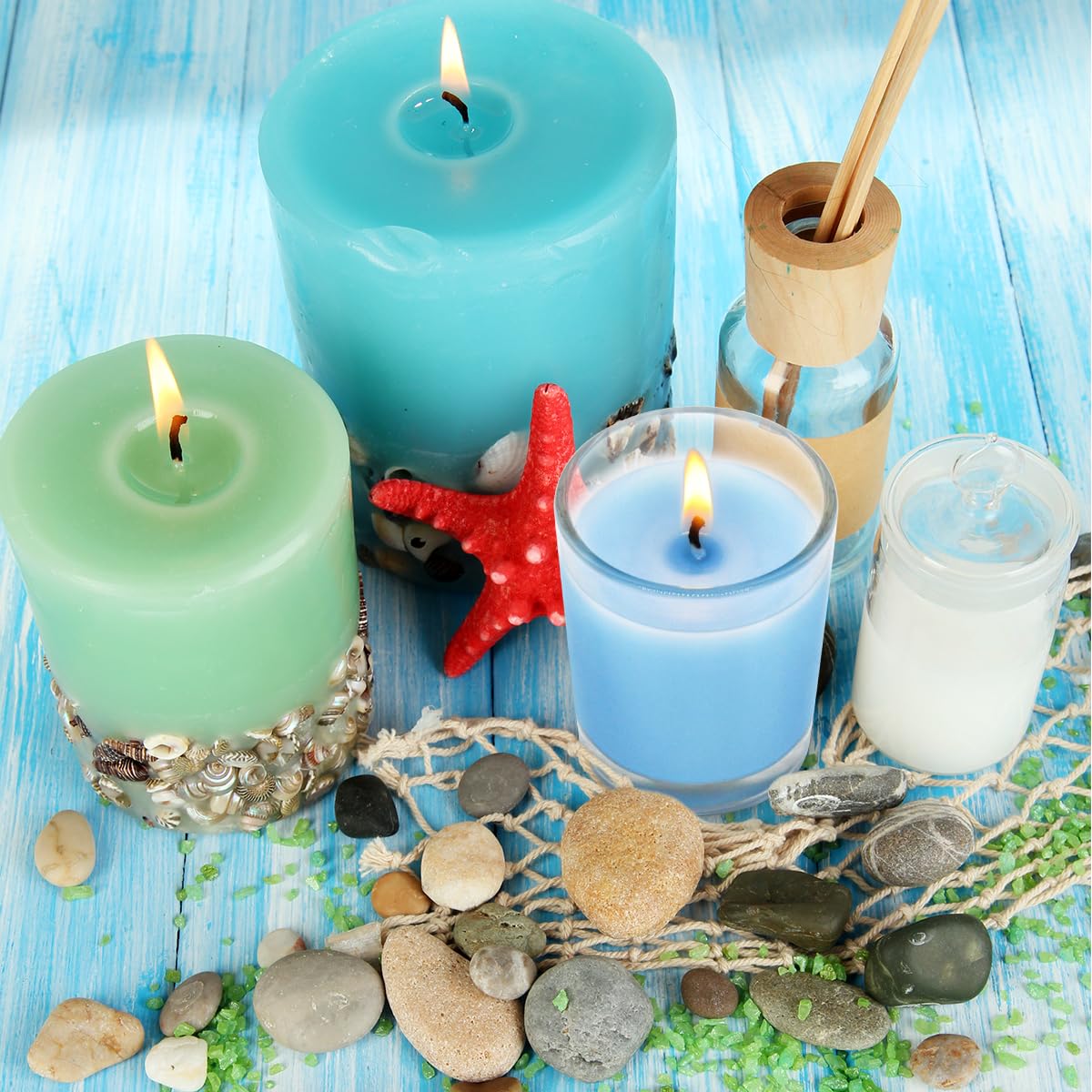 Set Of 4 Babyblue Votive Candles Clear Glass Filled Unscented Soy Wax Candle For Home Spa Weddings Holiday Baby-Shower Party And