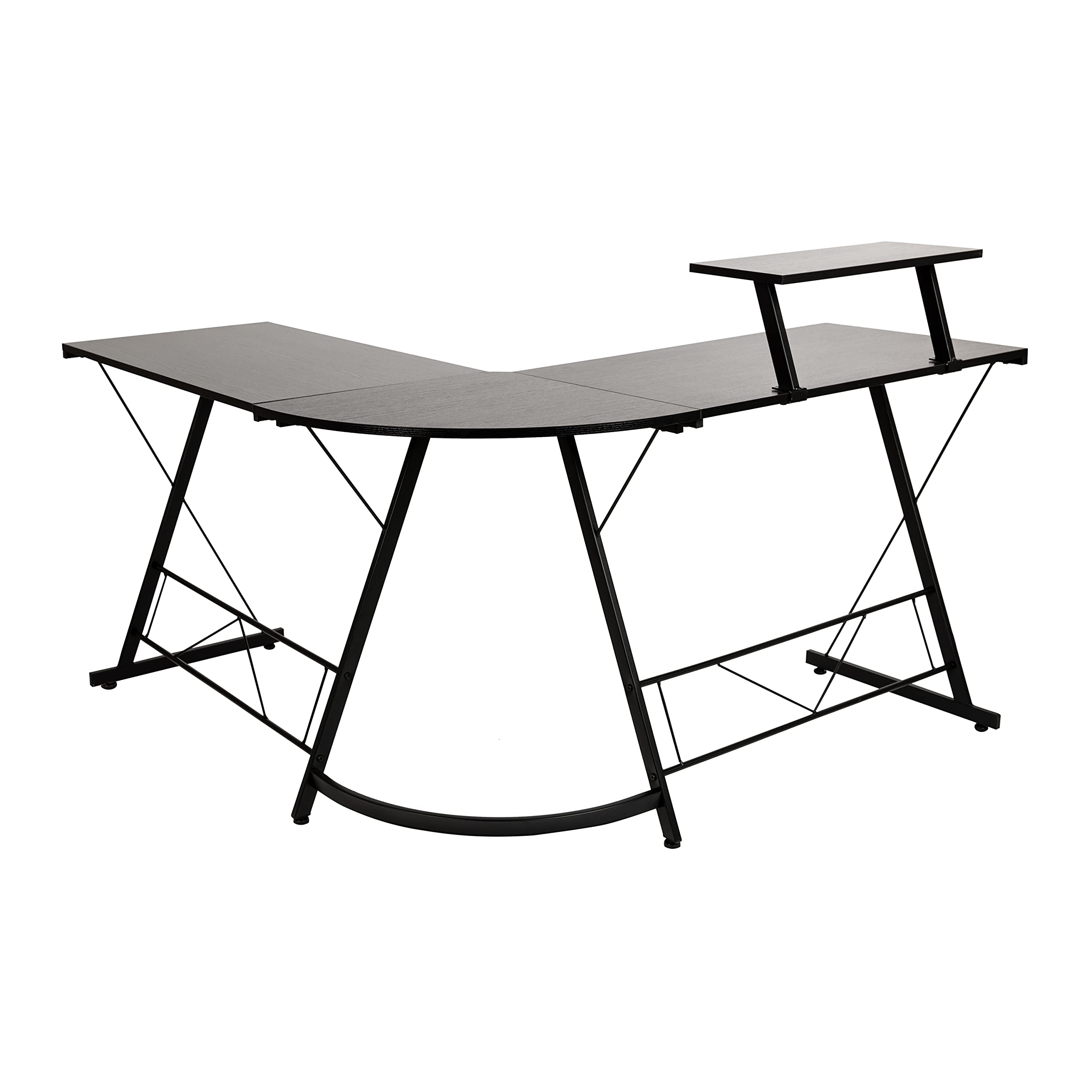 Flash Furniture Ginny L-Shaped Corner Desk Black Steel Particleboard 71.5" Monitor Shelf