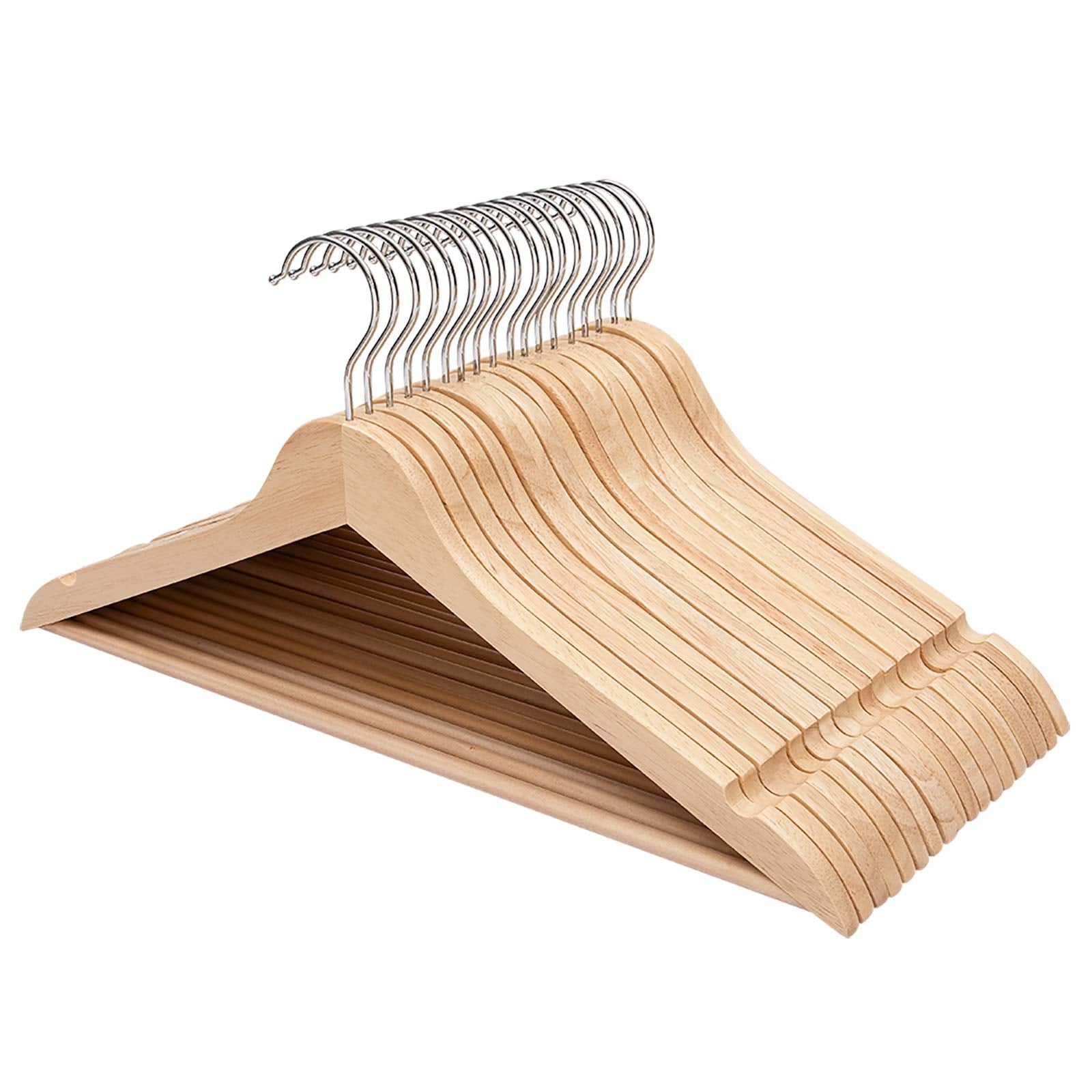 FairyHaus Wooden Hangers 20 Pack, Natural Wood Hangers with 360 Swivel Hook and Notches, Slim & Lightweight Hangers Wood for Clo