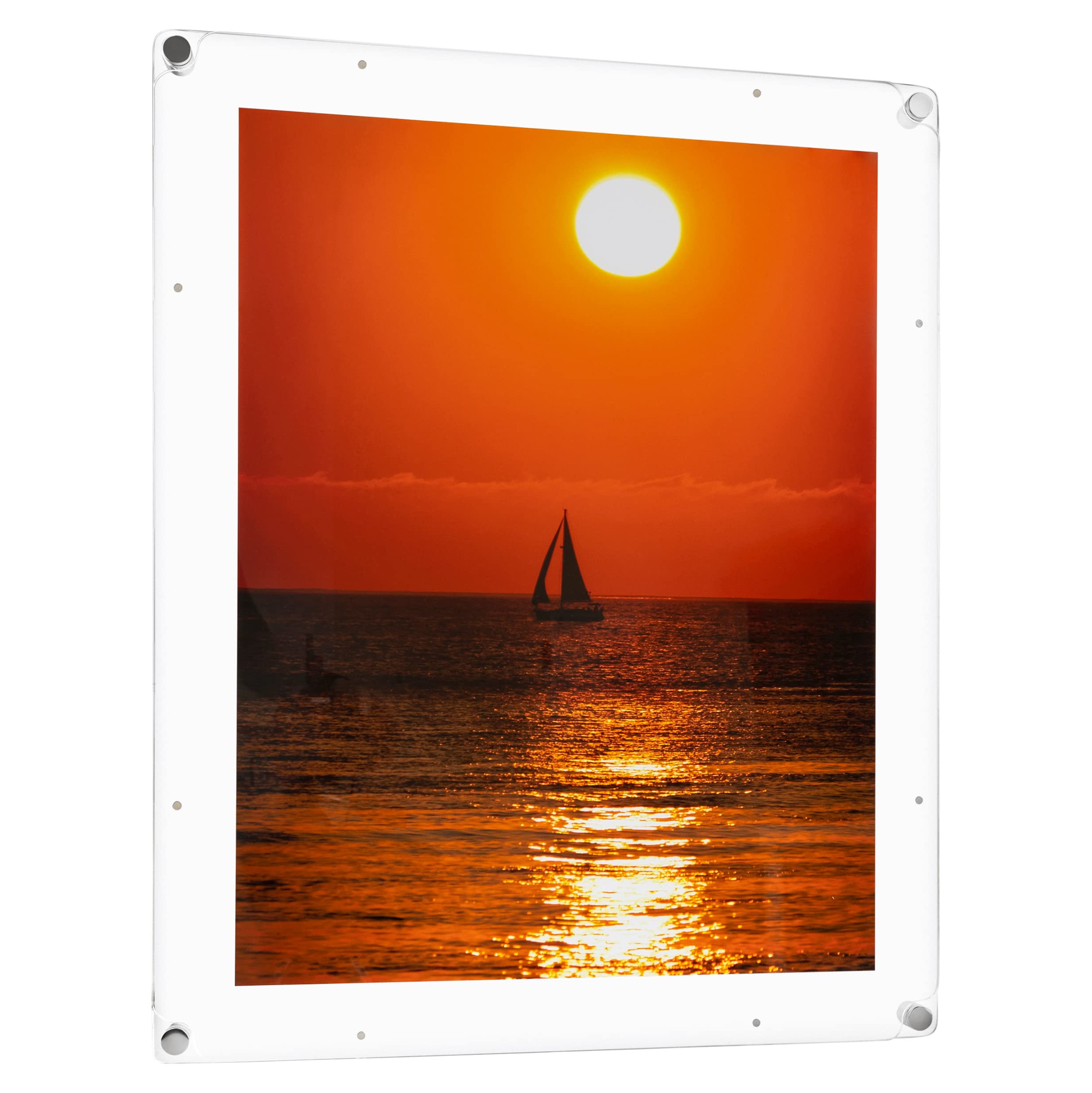 ArtToFrames 18x36 Inch Magnetic Acrylic Frame with Chrome Standoffs for Wall Mounting and Removable Acrylic Front, Full Frame Si