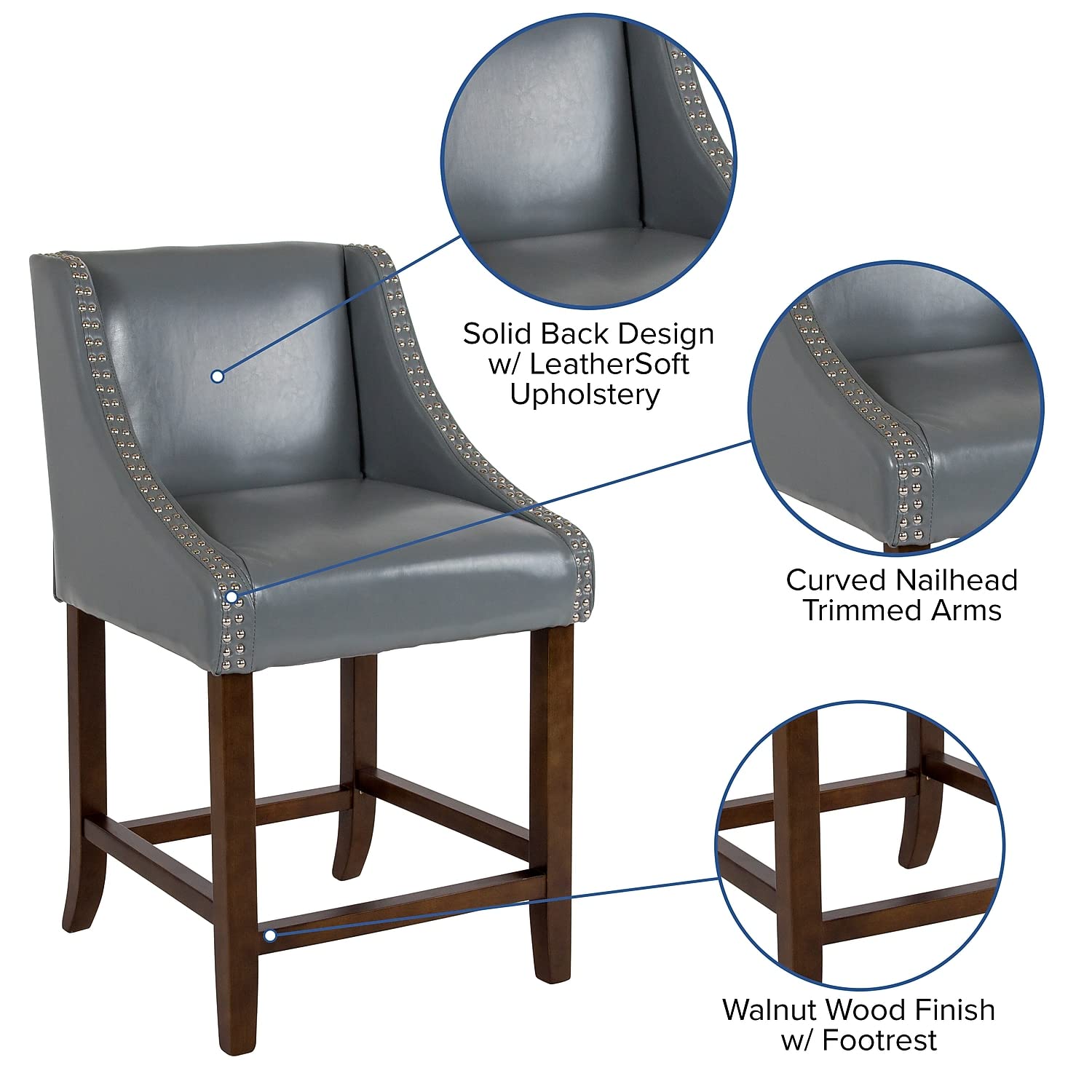 Flash Furniture Bellagio Contemporary Adjustable Height Barstool With Accent Nail Trim In Gray Leathersoft