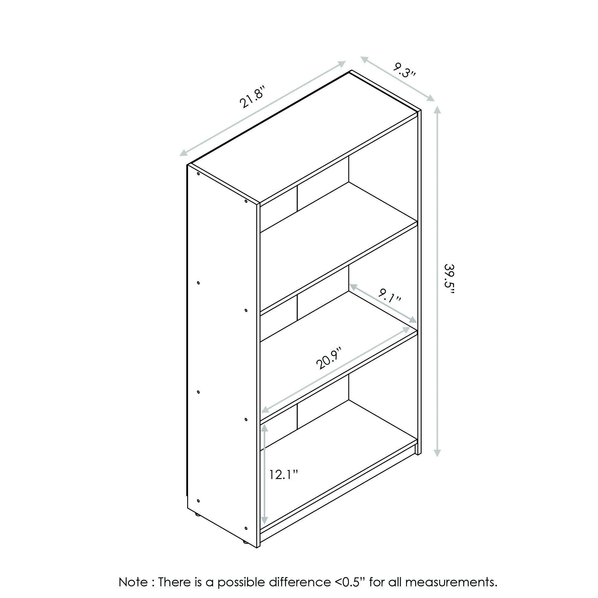FURINNO Basic 3-Tier Bookcase Storage Shelves, Columbia Walnut