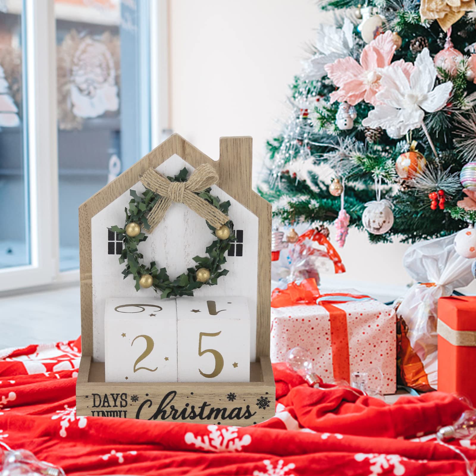 Sfozstra Christmas Wooden Countdown Advent Calendar With Bow Garland Simple Room Design Numebr Calendar To Meet The Christmas Co