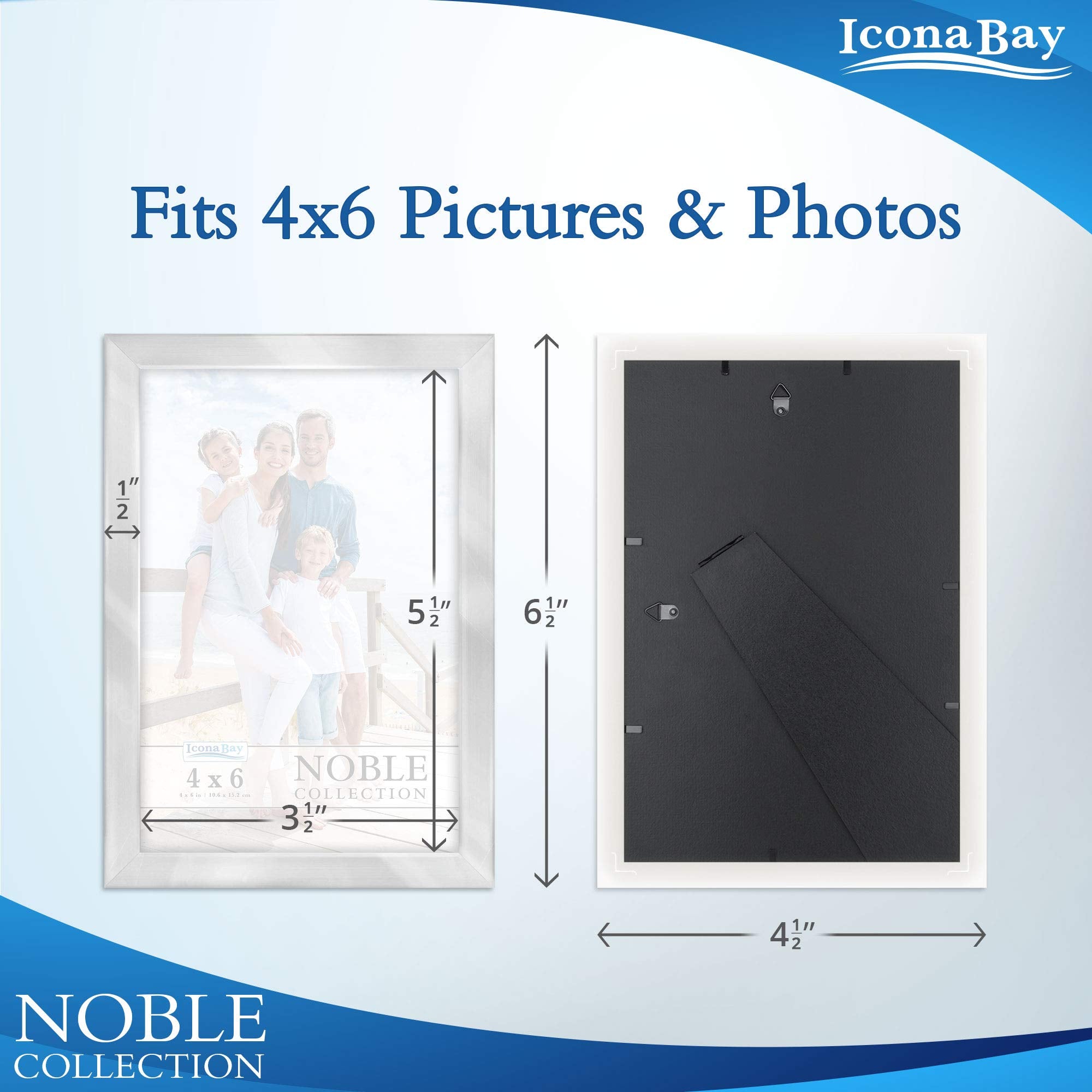 Icona Bay 4X6 Picture Frames (Silver, 6 Pack), Modern Professional Frame Set, Noble Collection