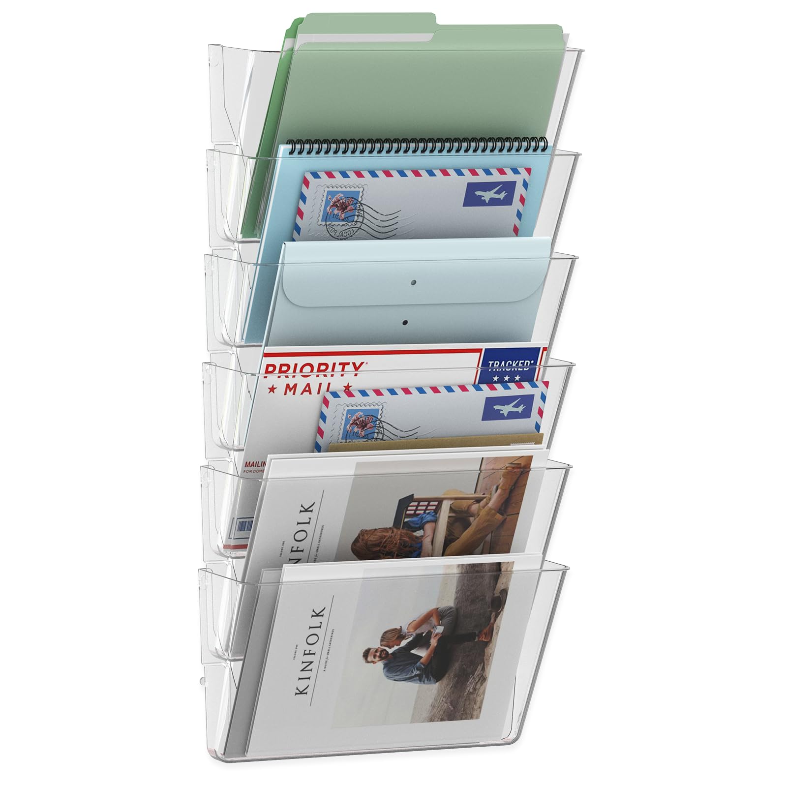 MINDEPOT 6 Pocket Wall File Organizer Acrylic Clear