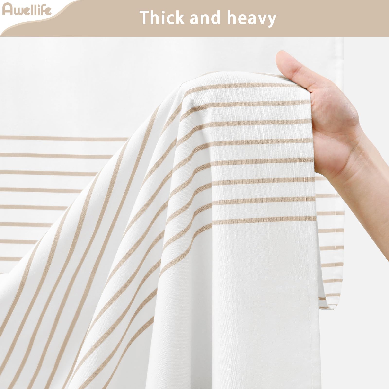 Awellife Beige Linen Cotton Blend Extra Long Shower Curtain 72 x 84 Inches with Knotted Tassels - Stylish Bathroom Decor