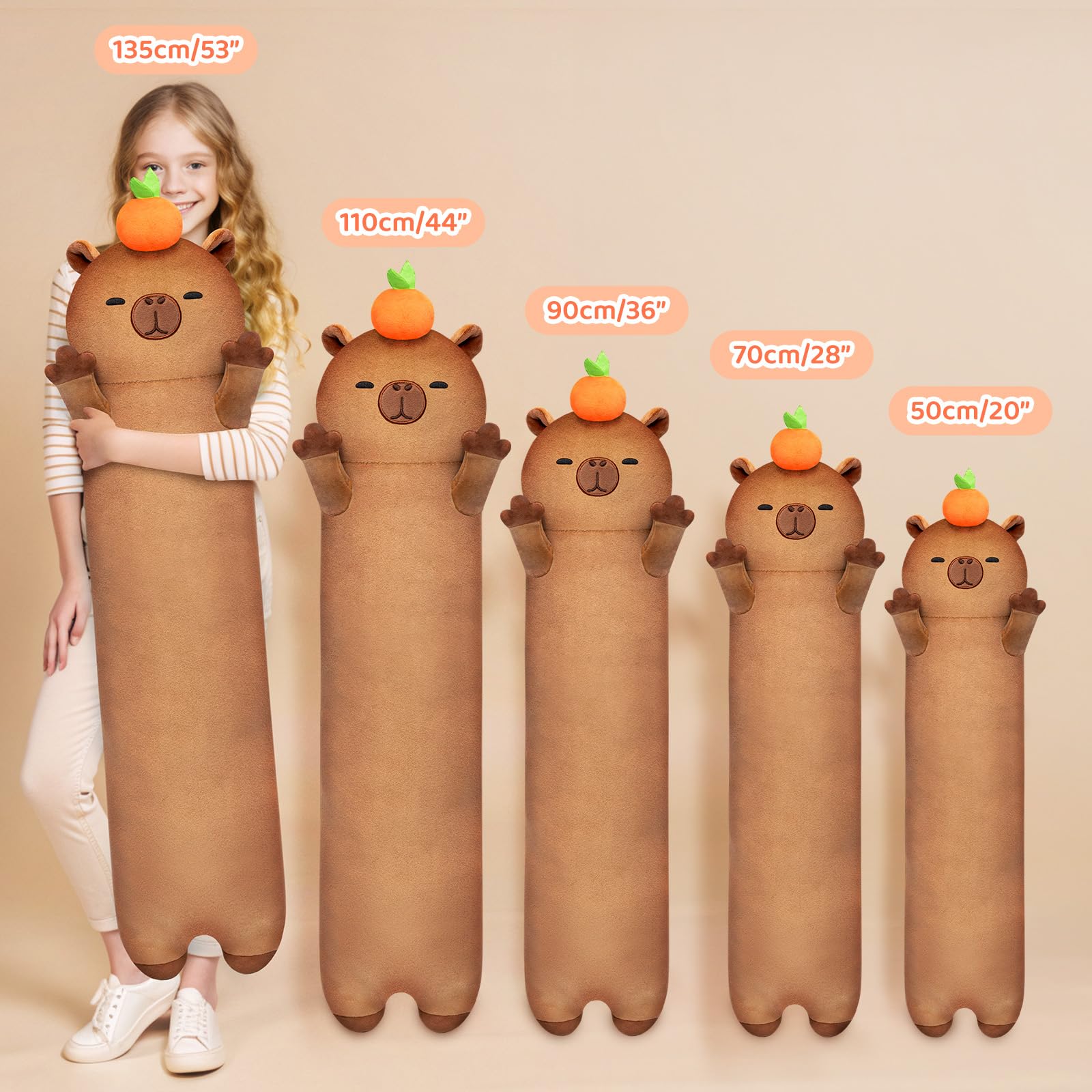 Mewaii Capybara Long Body Pillow Plush Polyester 20 Inch