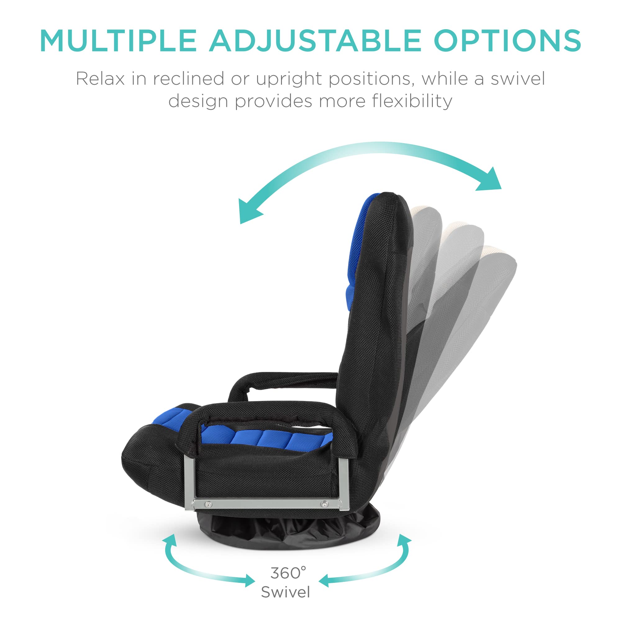Best Choice Products Swivel Gaming Chair, Adjustable Backrest, Lumbar Support, 22.5"D x 22"W x 30"H, Black/Blue, Model SKY5878