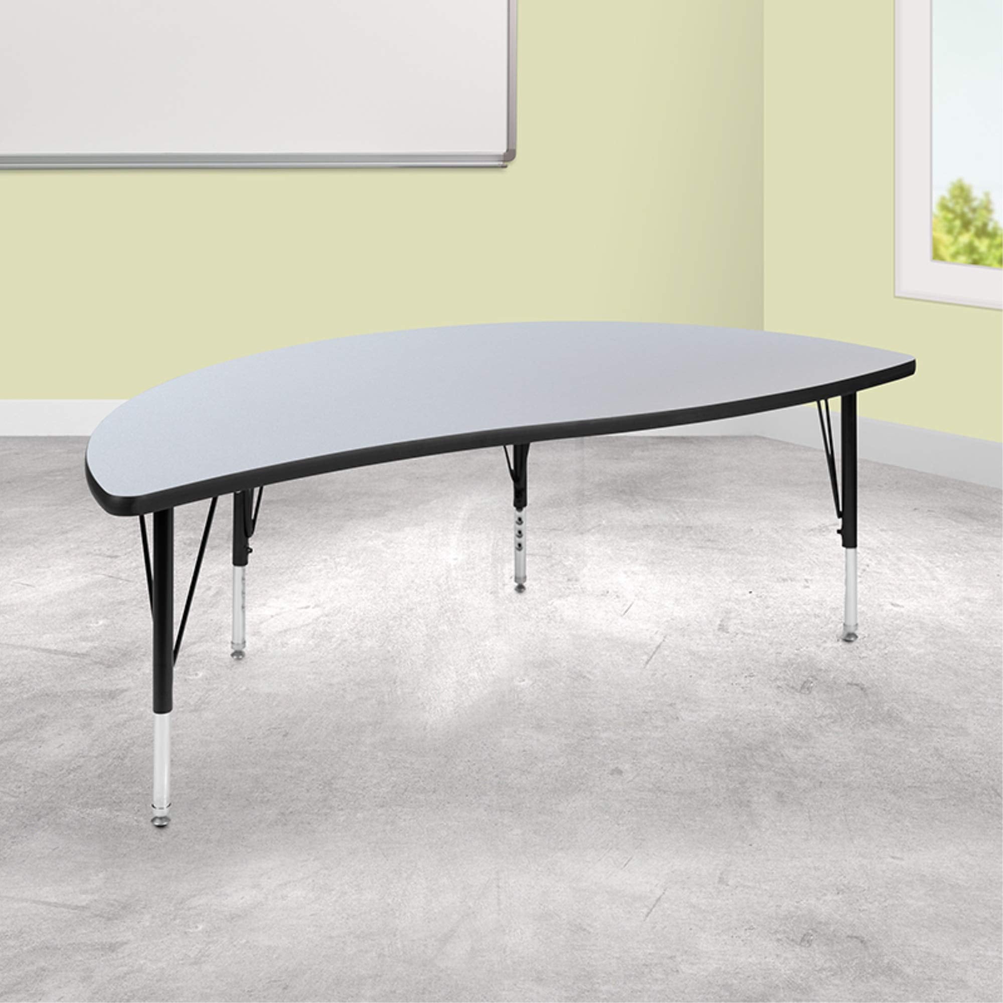 Flash Furniture 60 Half Circle Wave Collaborative Oak Thermal Laminate Activity Table - Height Adjustable Short Legs