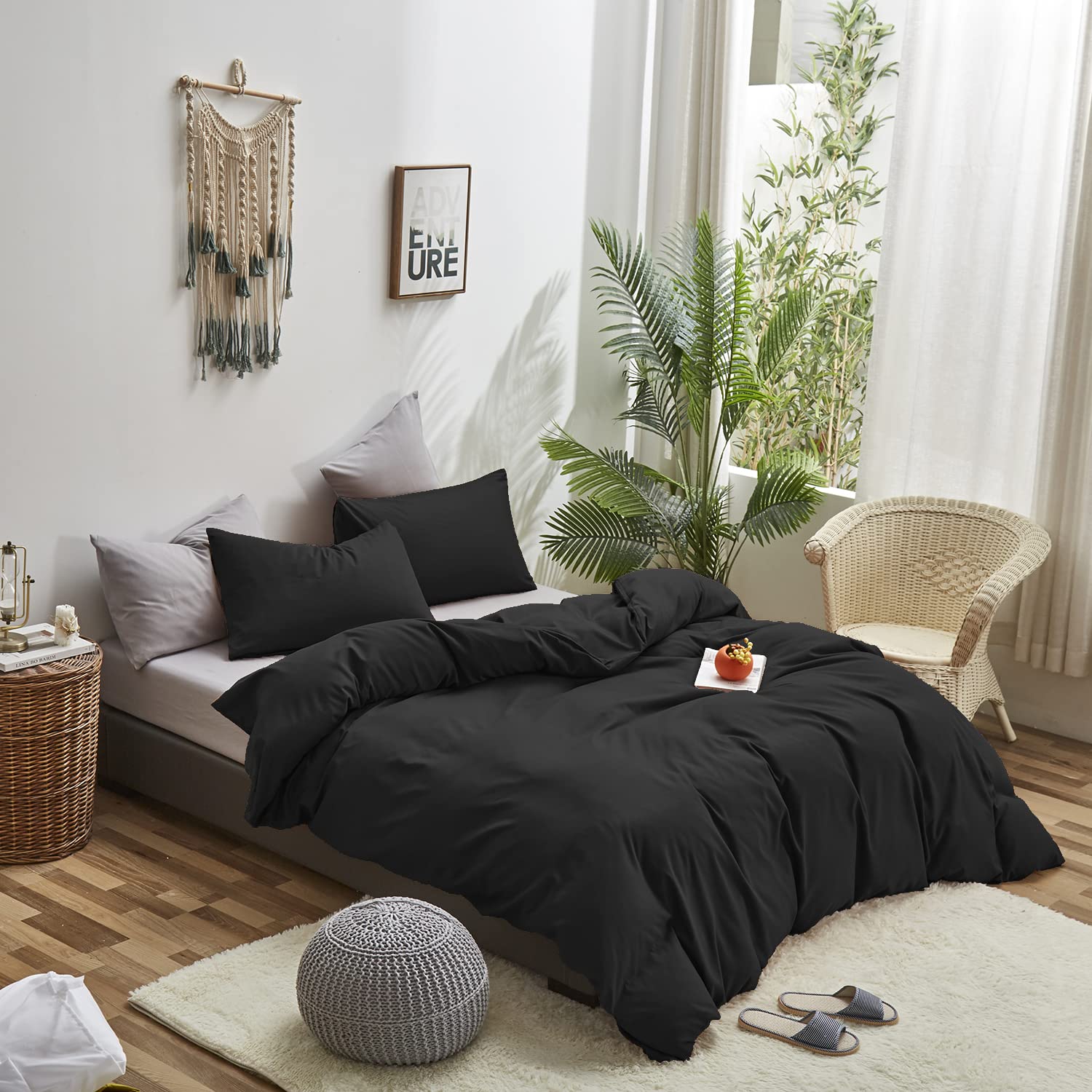 Karever Black Comforter Full Plain Black Bedding Pure Black Full Size Comforter Soft Durable Solid Black Comforter Set Women Men