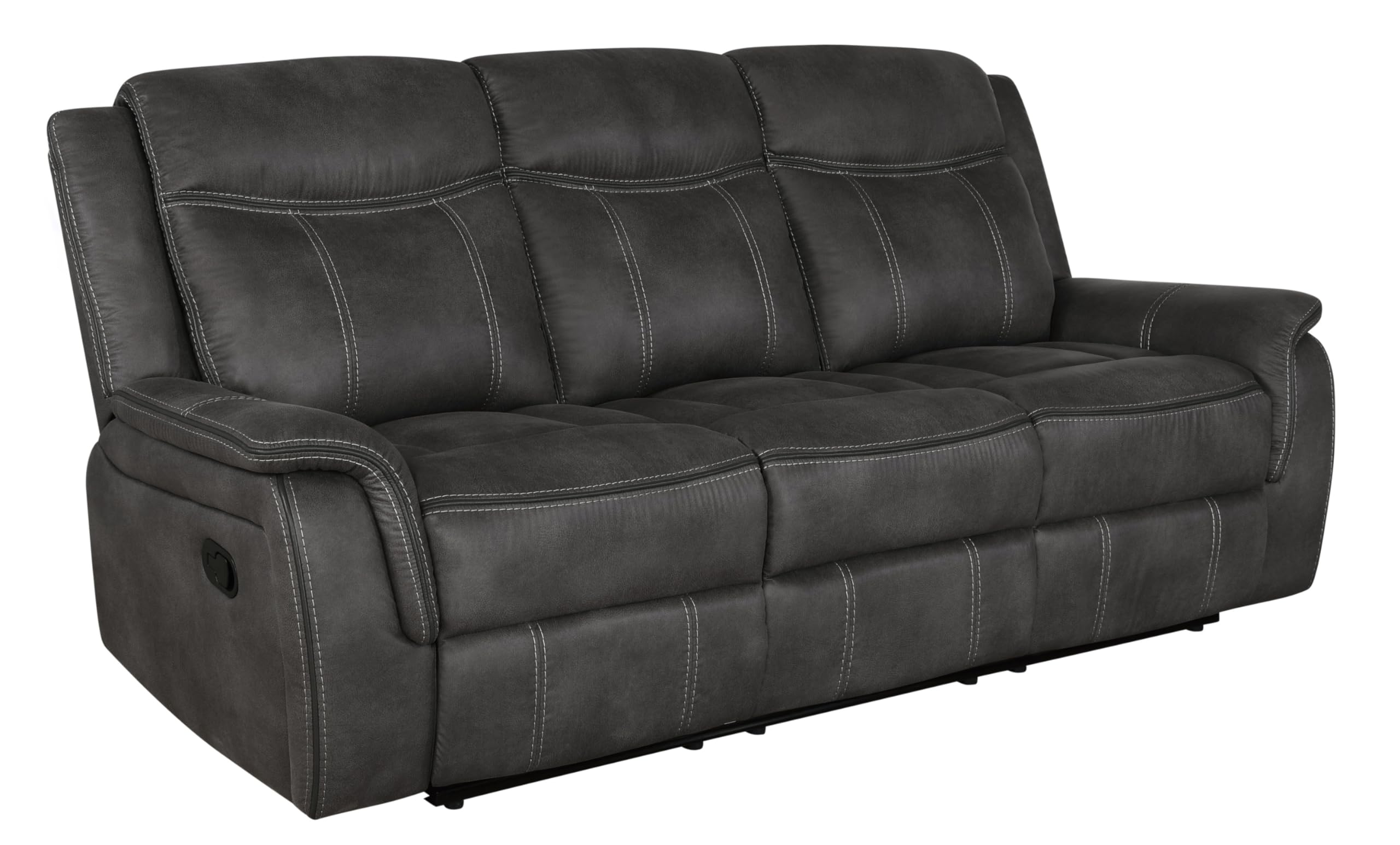 Coaster Lawrence Faux Leather Upholstered Tufted Back Motion Sofa Charcoal